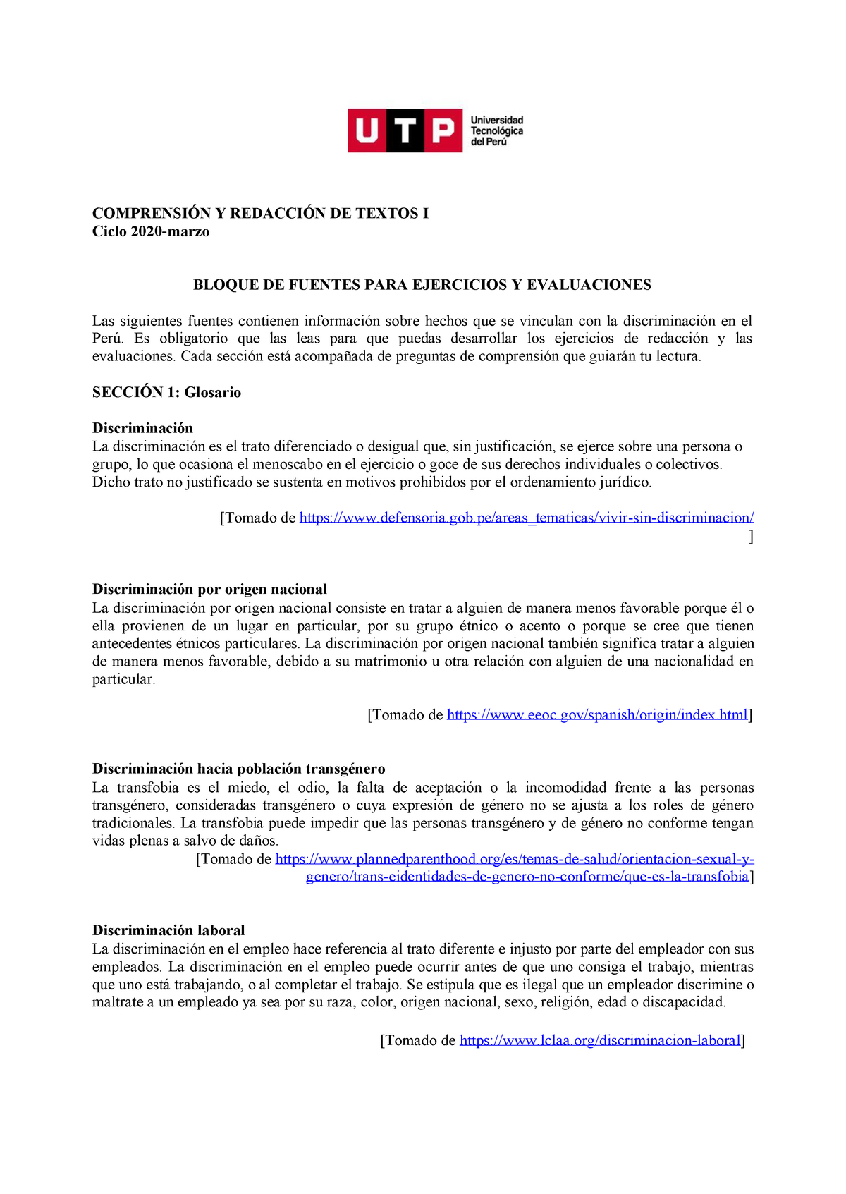 Fuentes Práctica Calificada 1 2020 Marzo ComprensiÓn Y RedacciÓn De Textos I Ciclo 4389