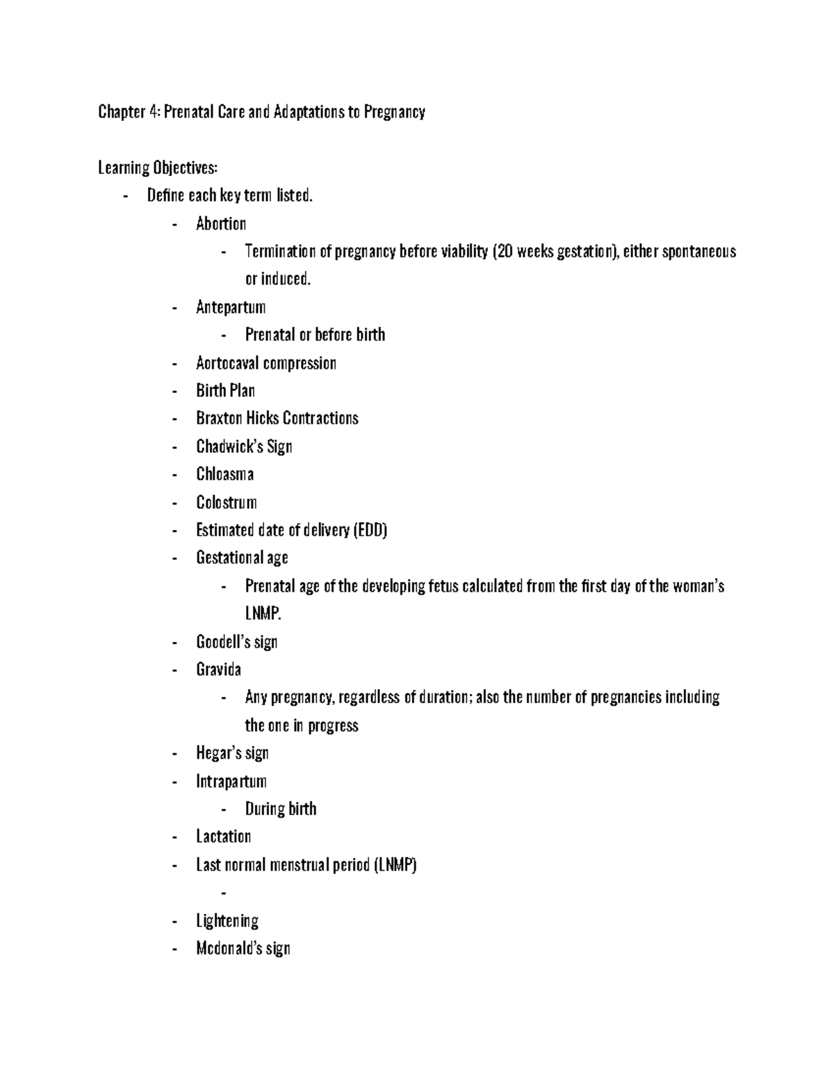 OB 2 OB 2 Chapter 4 Prenatal Care and Adaptations to Pregnancy