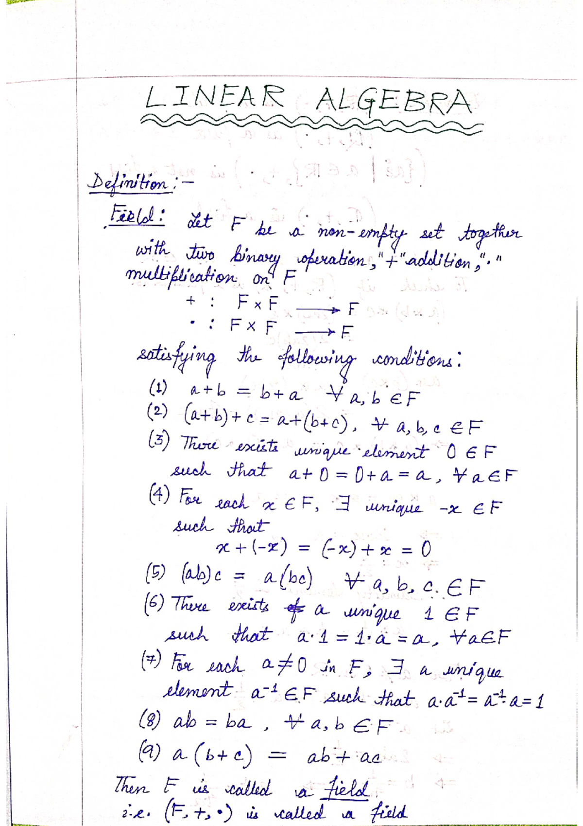 Linear Algebra - Linear Algebra, Numerical And Complex Analysis - Studocu