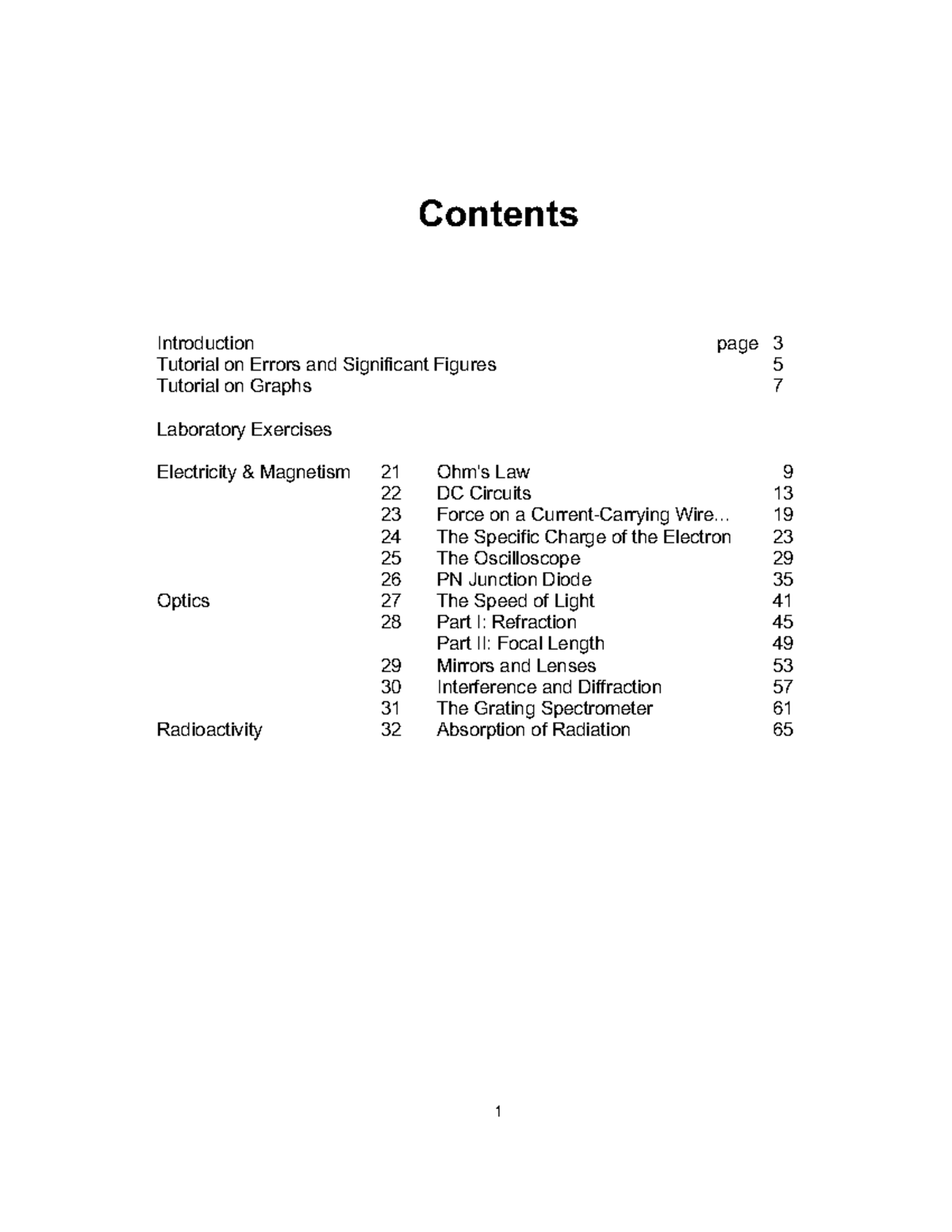 PHYS 120 LAB Manual - Contents Introduction page Tutorial on Errors and ...