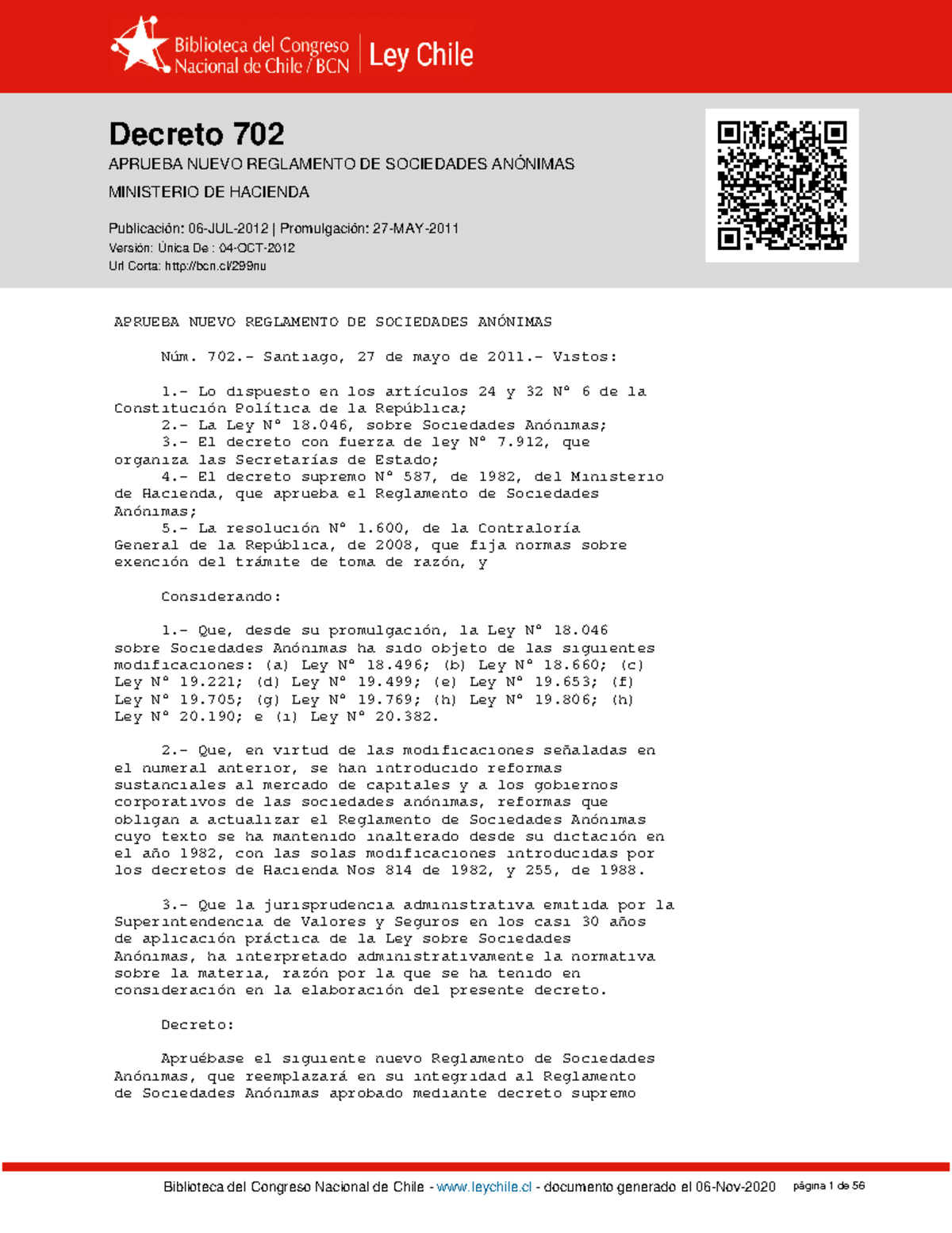 Decreto-702 06-JUL-2012 - Decreto 702 APRUEBA NUEVO REGLAMENTO DE ...