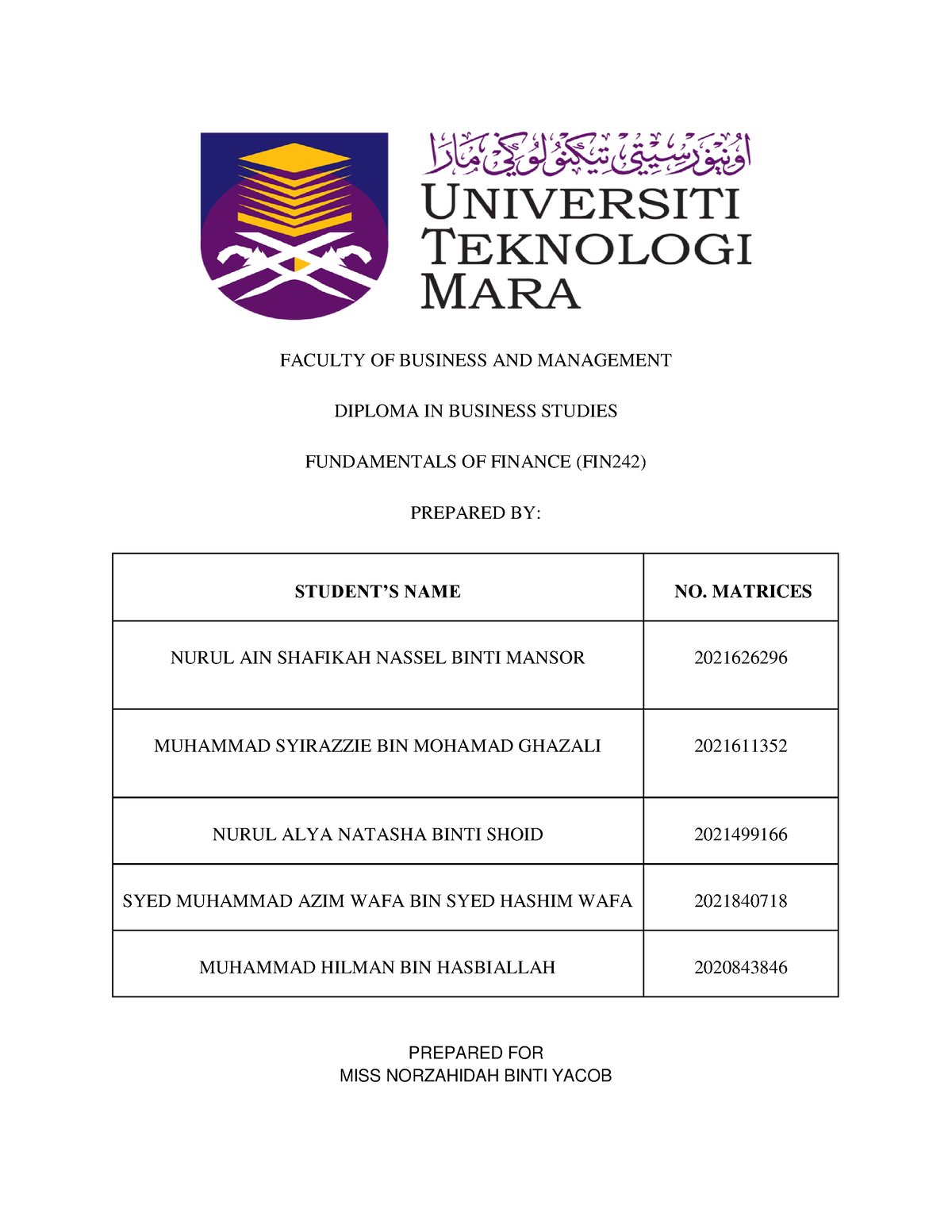 FIN242 Report Group 2 M BA111 3H - FACULTY OF BUSINESS AND MANAGEMENT ...