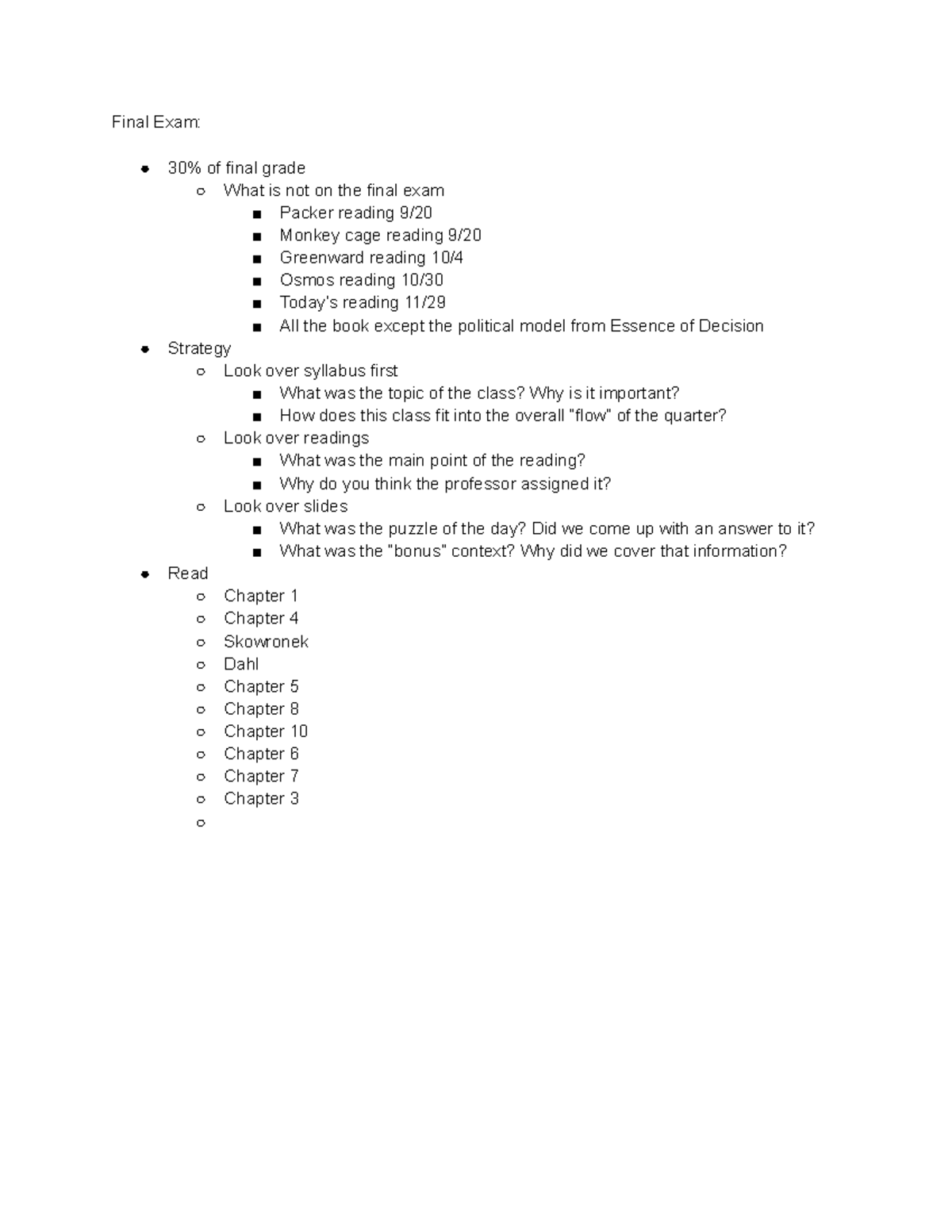 final exam review for final - Final Exam: 30% of final grade What is ...