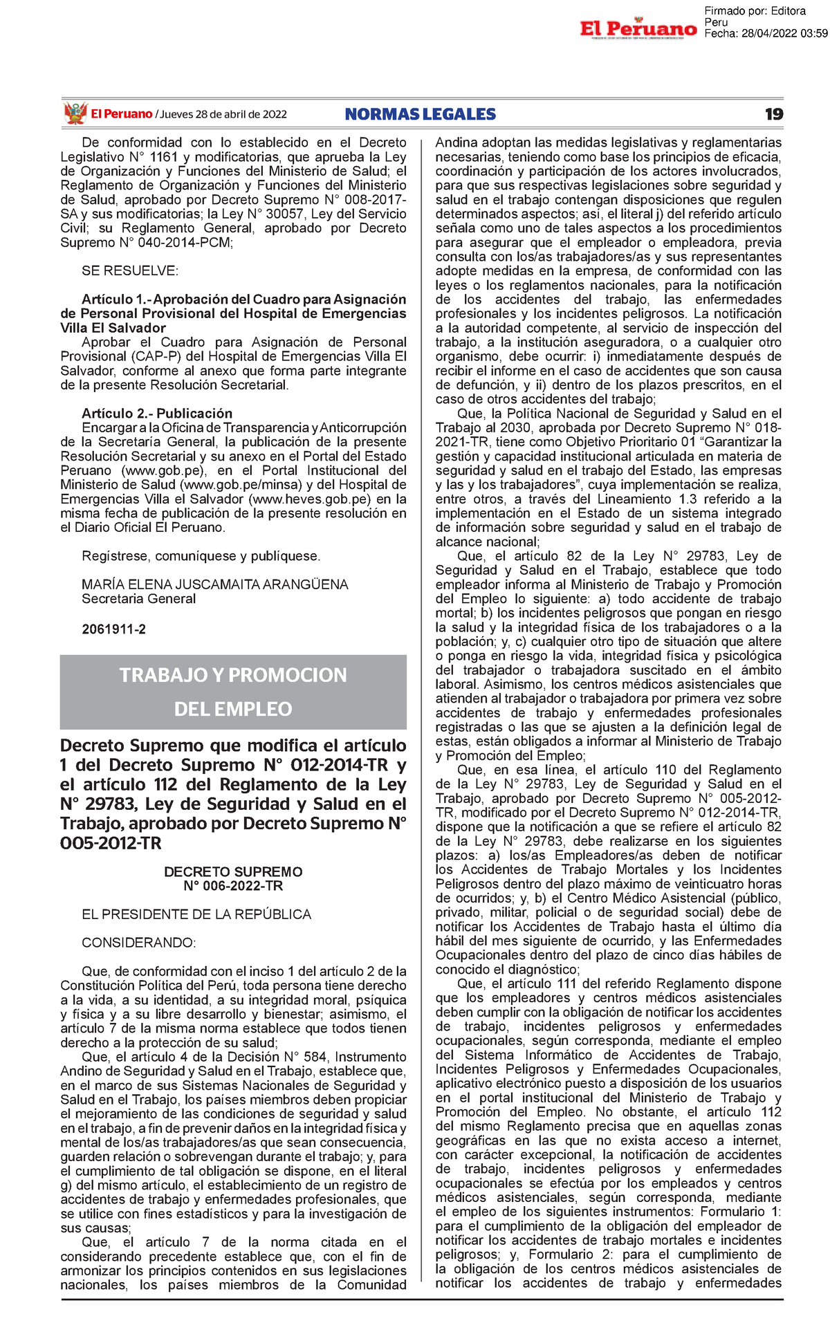 Decreto Supremo Que Modifica El Articulo 1 Del Decreto Supre Decreto ...