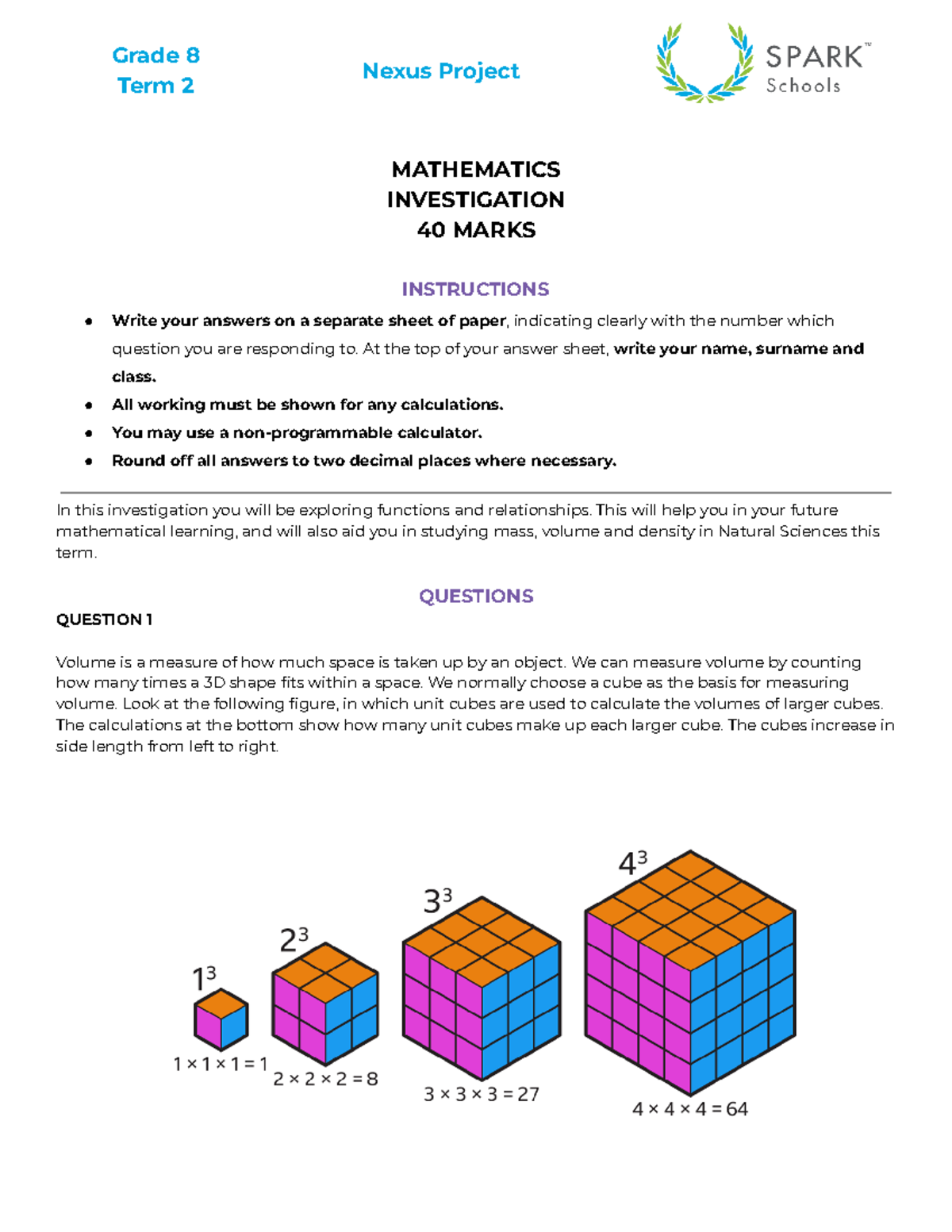 Mathematics Investigation Questions - Grade 8 Term 2 Nexus Project ...