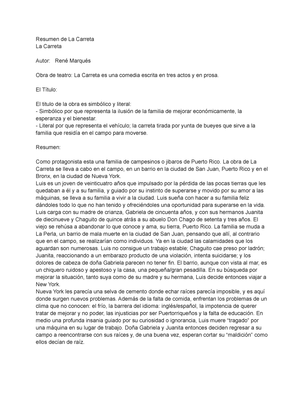 Dokumen - asdfasdfsadfsadf - Resumen de La Carreta La Carreta Autor ...