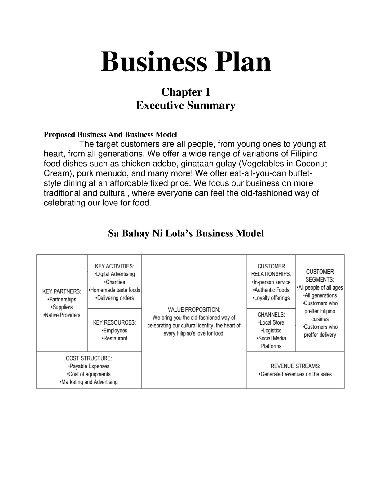 business plan chapter 1 to 6