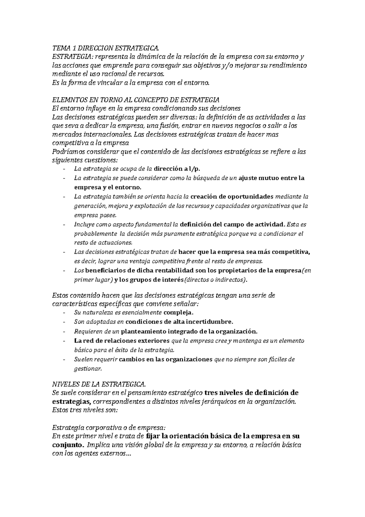 TEMA 1 Direccion Estrategica - TEMA 1 DIRECCION ESTRATEGICA. ESTRATEGIA ...