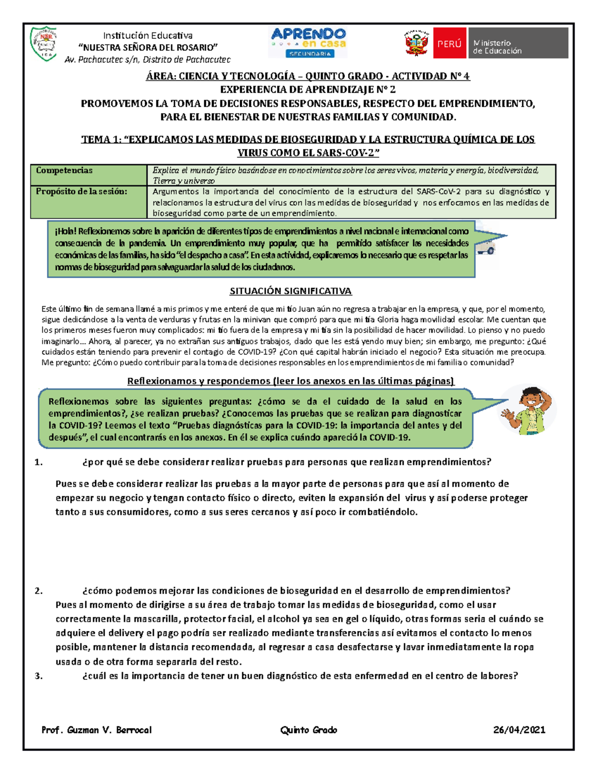 Exp 2 tema 1 quinto - jhjkkñjñjñknknn6rytvvhg - ÁREA: CIENCIA Y ...