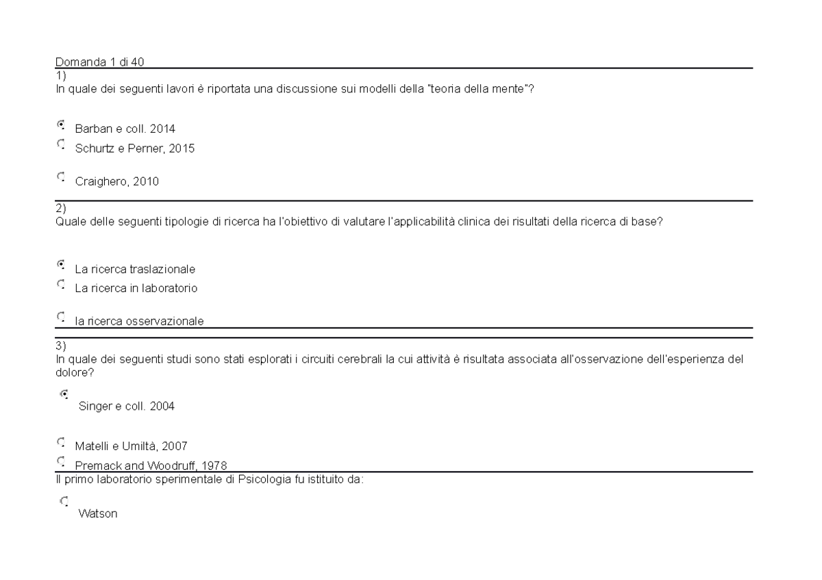 TEST FINALE IDONEITA' - Domanda 1 di 40 1) In quale dei seguenti lavori