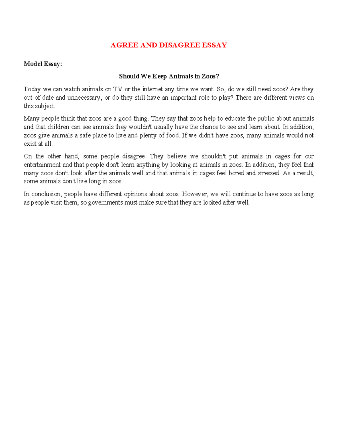 6C Developing Writing AGREE AND DISAGREE ESSAY Model Essay Should