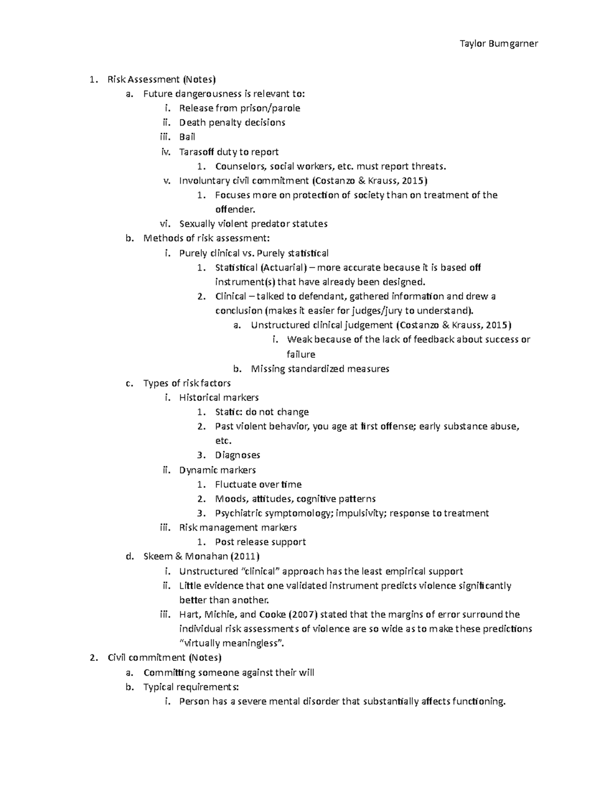 Outline 2 - Twila Wingrove - Taylor Bumgarner 1. Risk Assessment (Notes ...