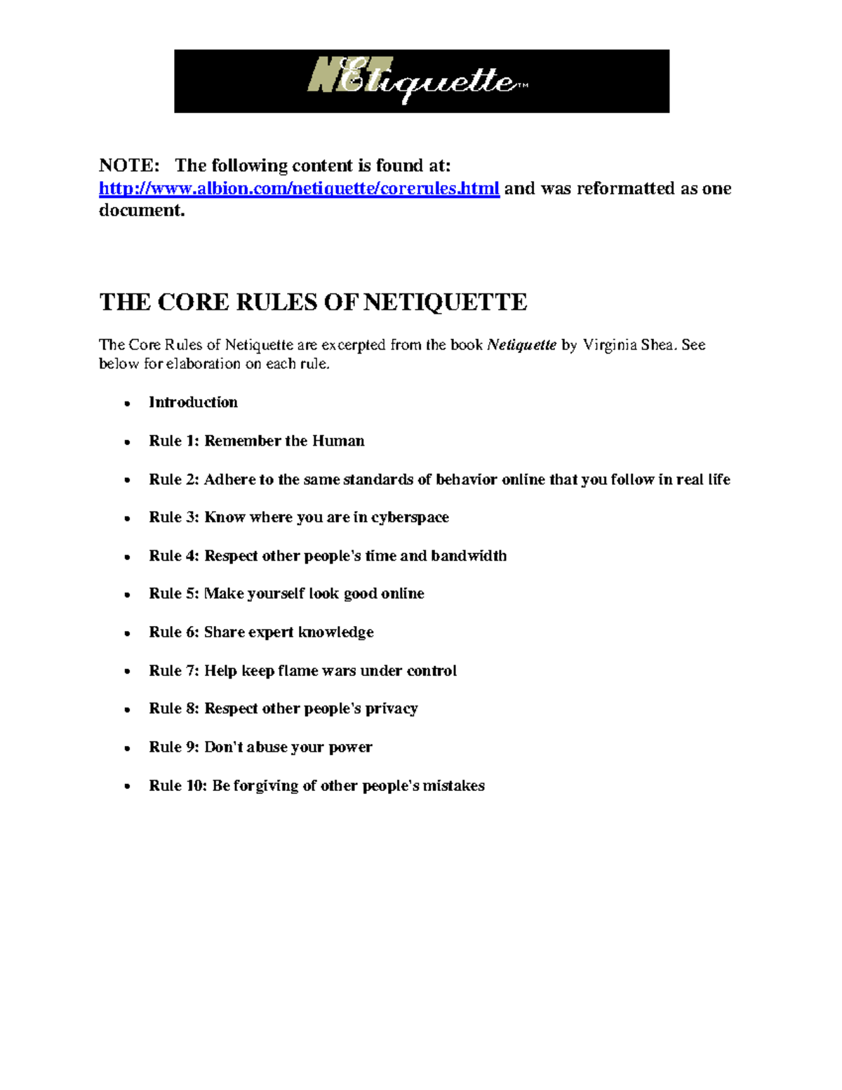 Netiquette - about proper use of internet - NOTE: The following content ...