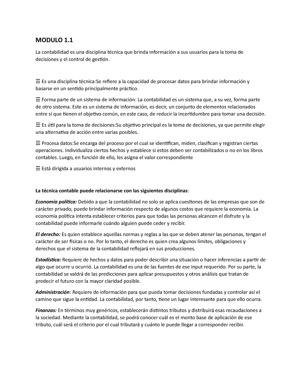 Resumen Modulo 1 Modulo 1 La Contabilidad Es Una Disciplina Técnica Que Brinda Información A 8120