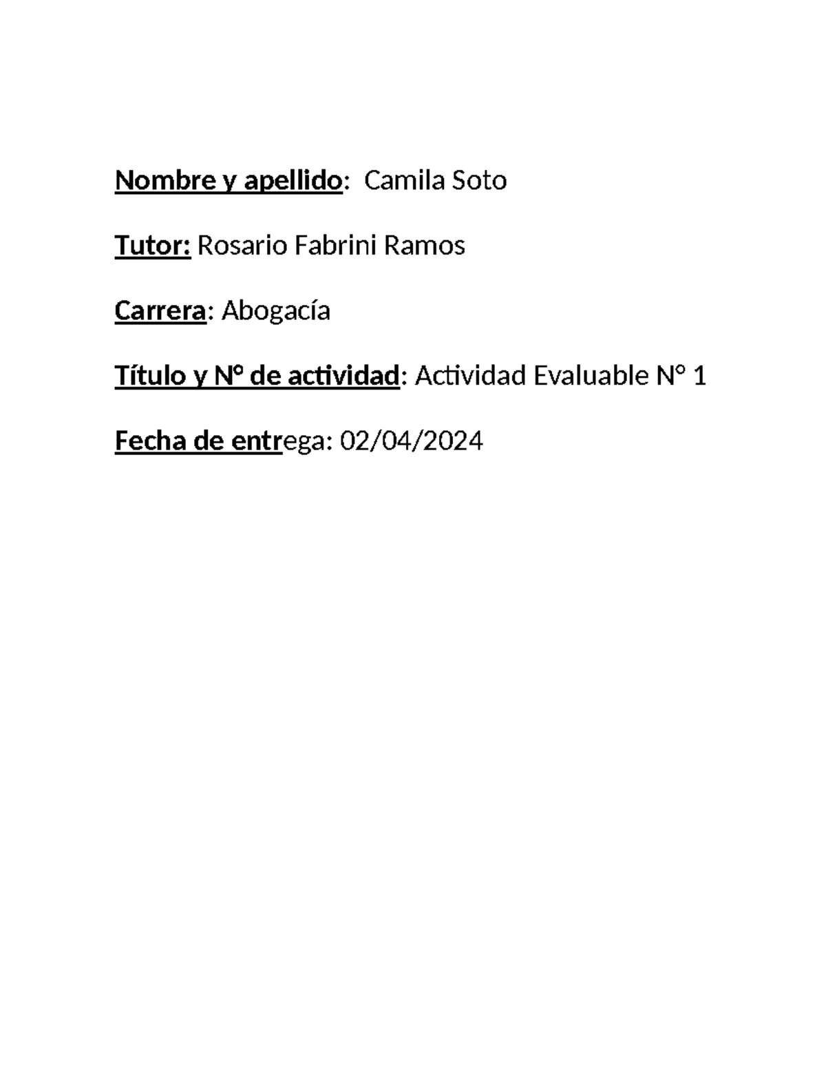 Actividad Evaluable N° 1 - Ingles - Inglés Básico - Nombre y apellido ...