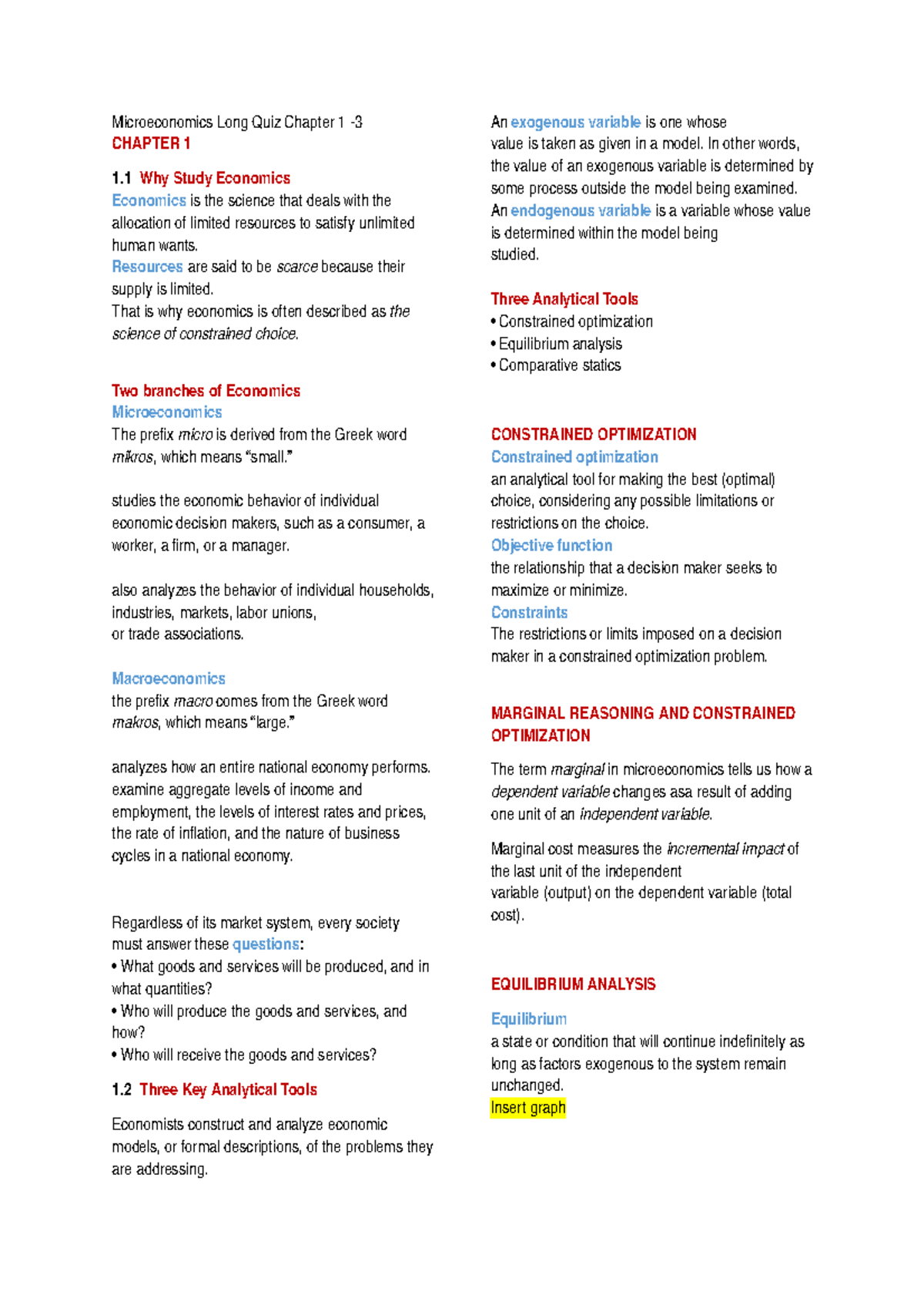 Sample/practice exam - Microeconomics Long Quiz Chapter 1 - CHAPTER 1 1 ...