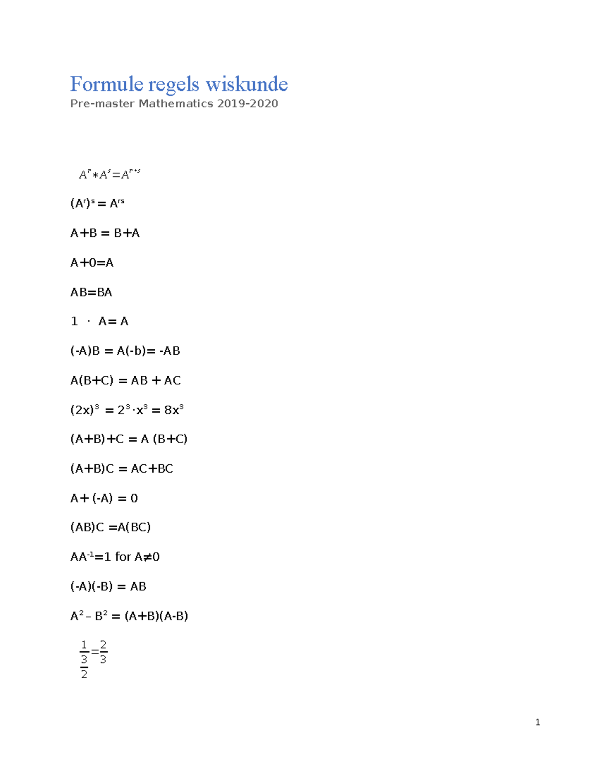 Formule regels wiskunde - Formule regels wiskunde Pre-master ...