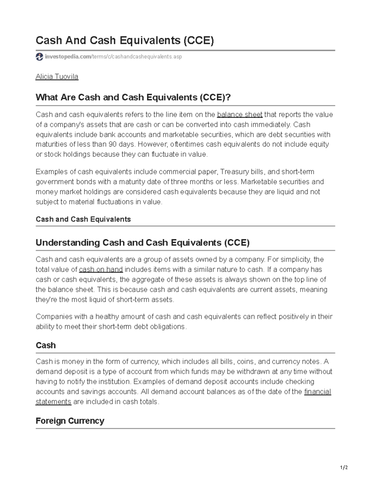 Accounting 101 Cash And Cash Equivalents 1/ Cash And Cash