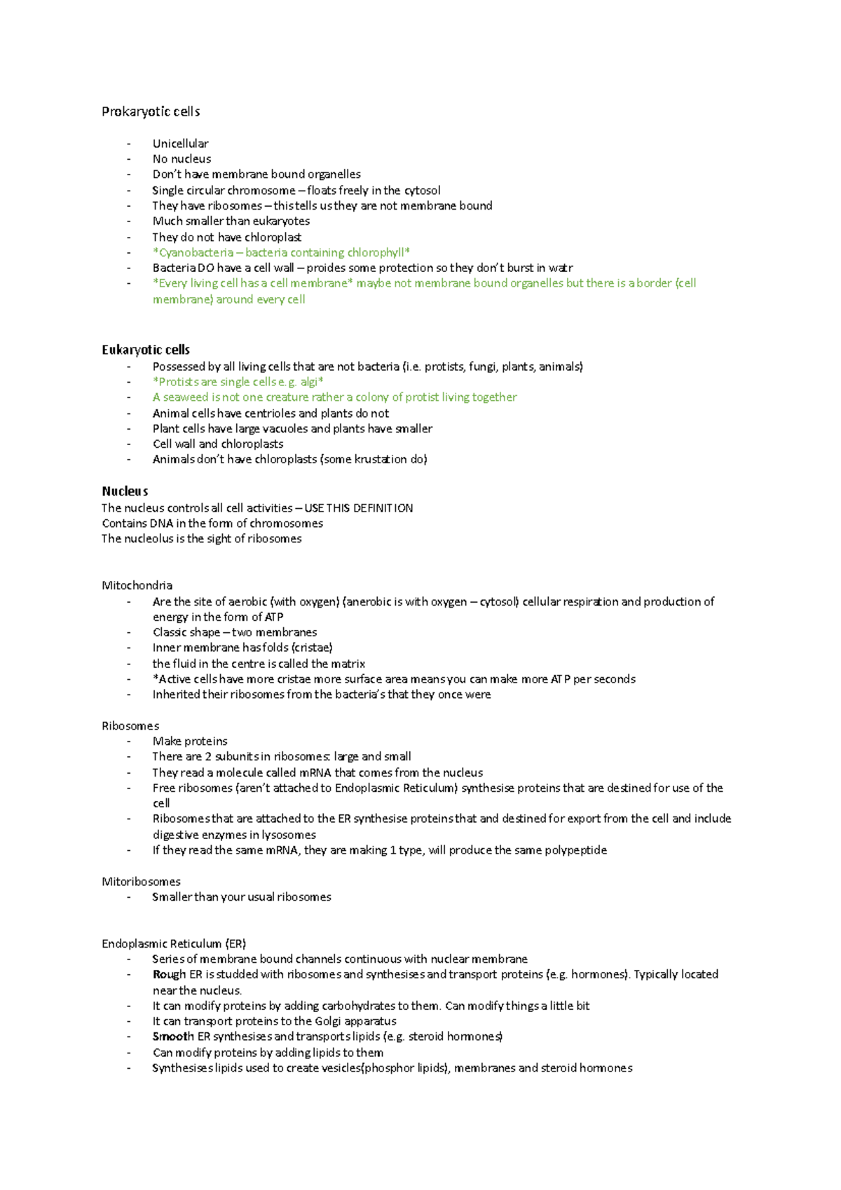 Cell Booklet Notes - Prokaryotic cells - Unicellular - No nucleus - Don ...