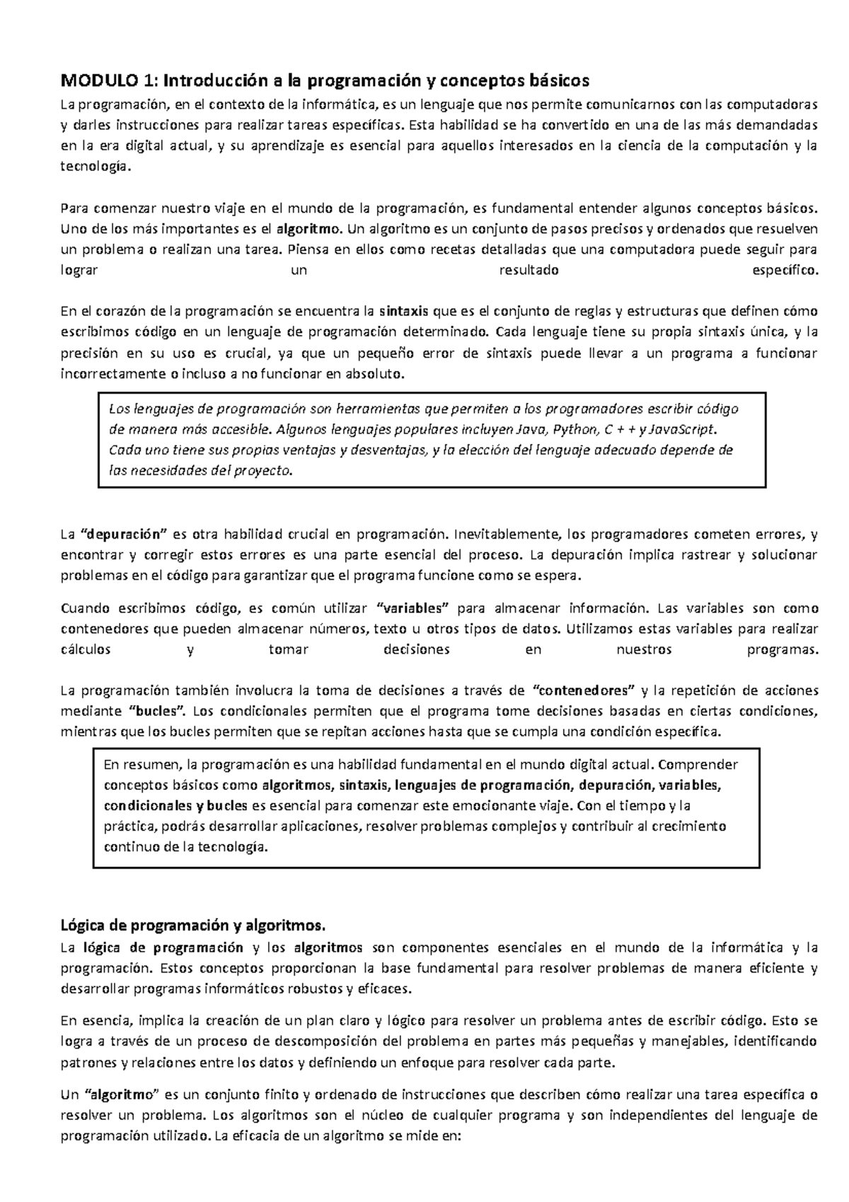 Lectura - Descripcion - MODULO 1: Introducción a la programación y ...