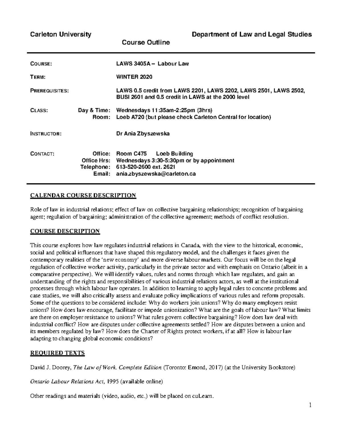 LAWS-3405-A - Syllabus - Carleton University Department of Law and ...