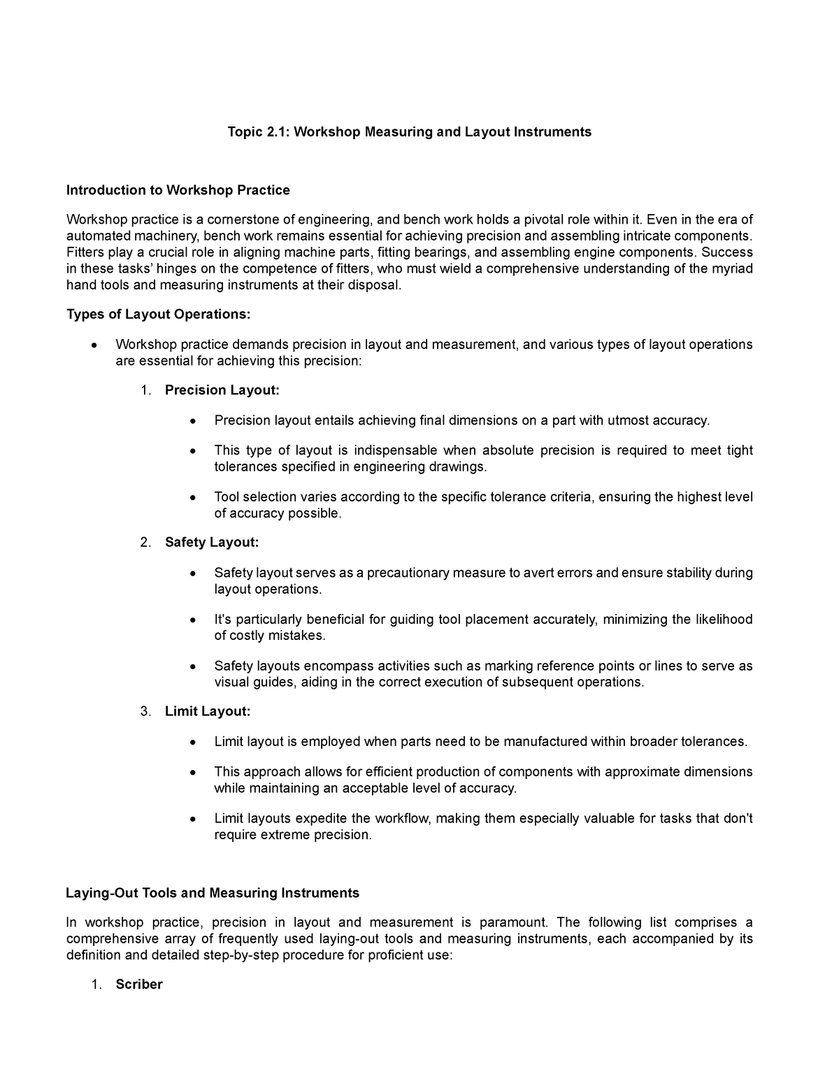 Topic 2.1 Workshop Measuring and Layout Instruments - Topic 2: Workshop ...