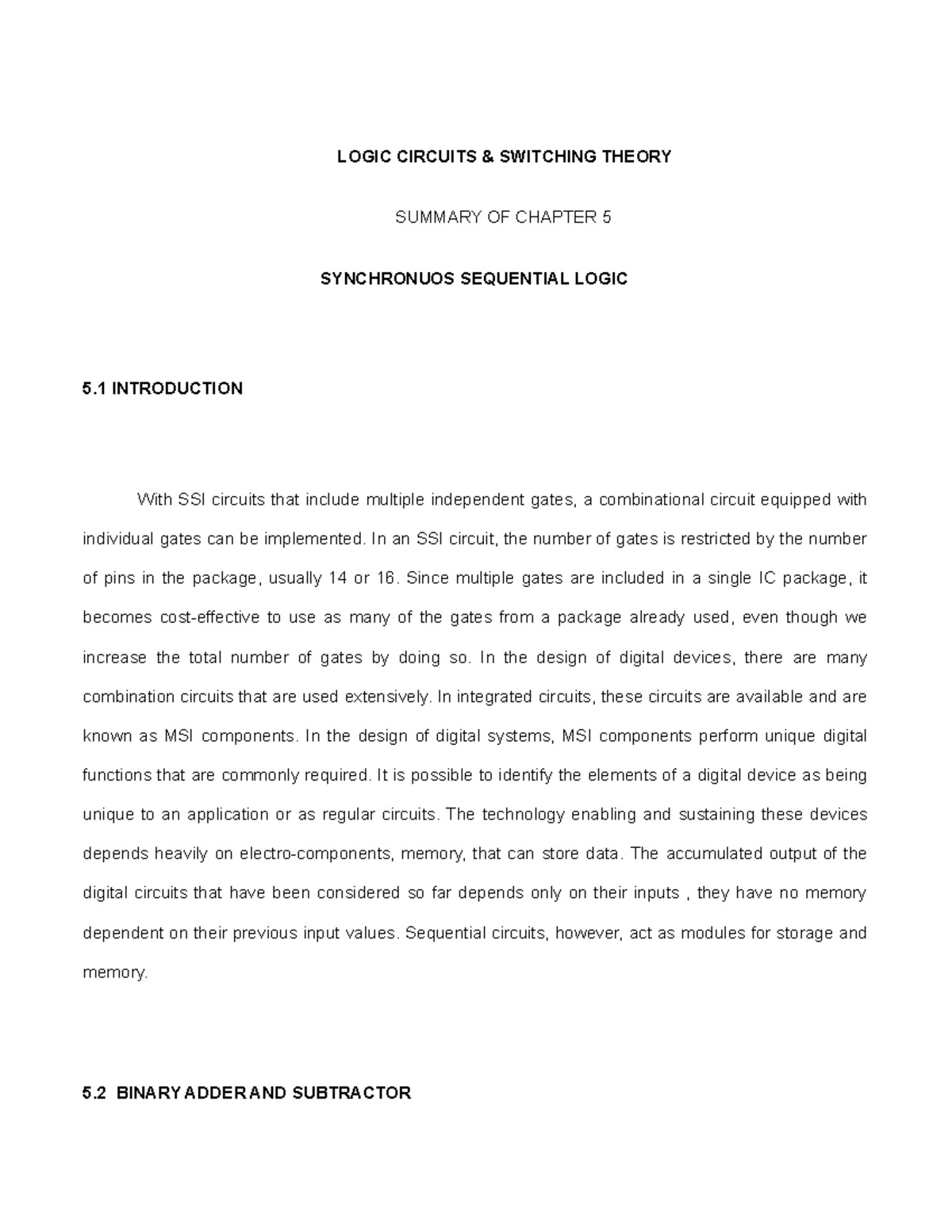 13.. Synchronuos Sequential Logic chapter 5 - LOGIC CIRCUITS ...