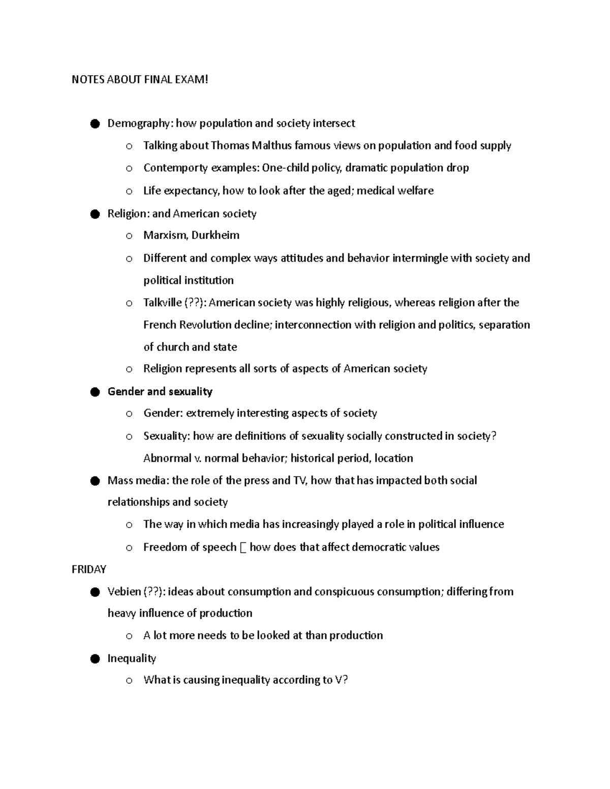 Final EXAM SO 101 - NOTES ABOUT FINAL EXAM! Demography: how population ...