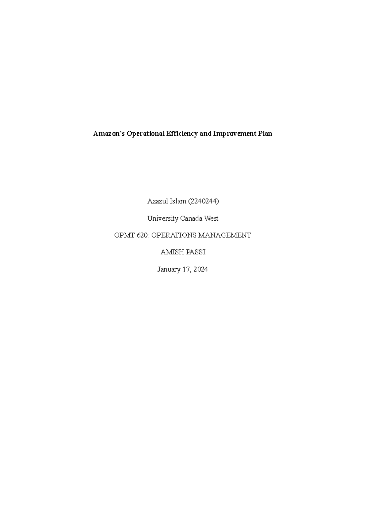 Operational Efficiency Analysis Azazul 2240244 - Amazon’s Operational ...
