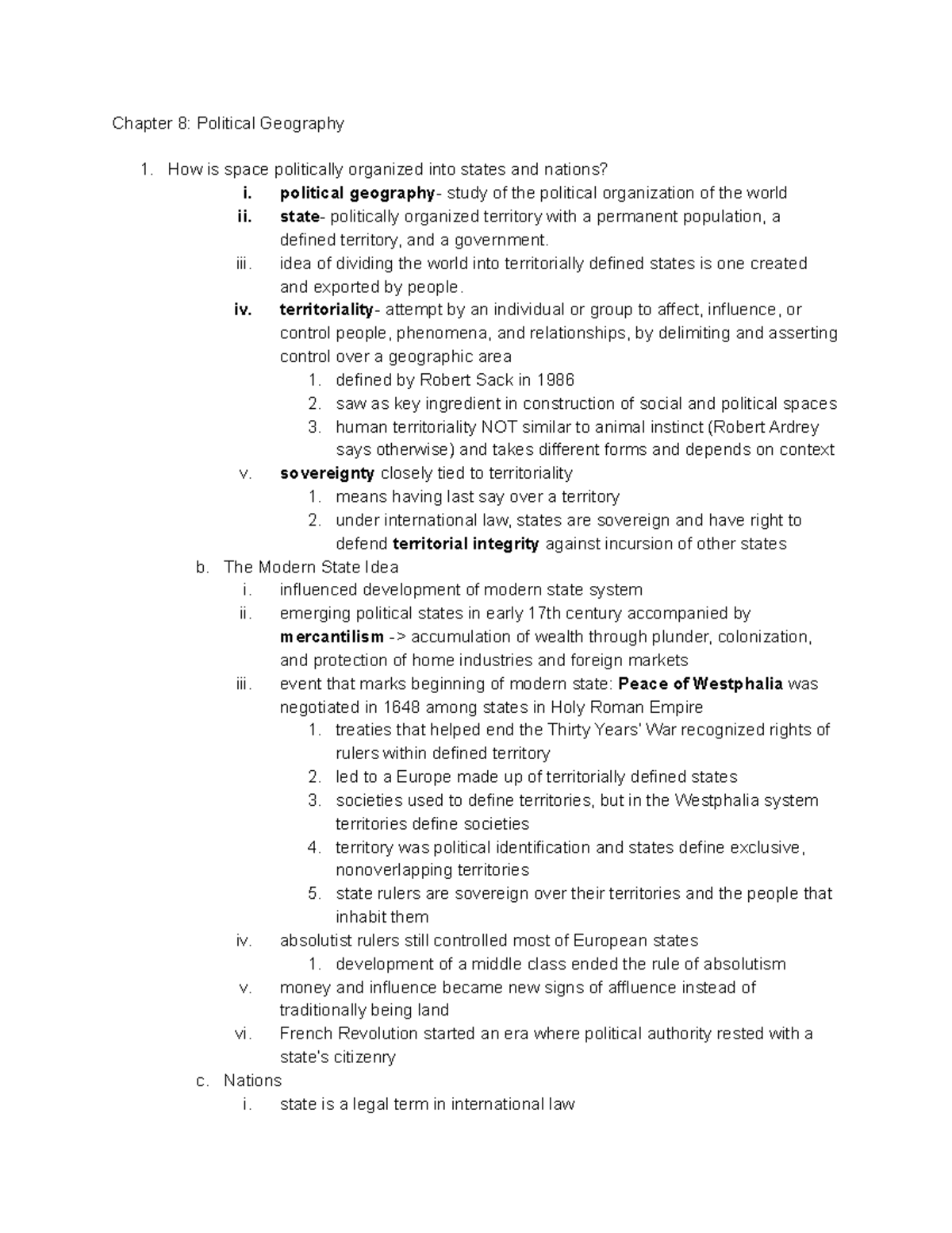 Chapter 8 Political Geography Notes - Chapter 8: Political Geography ...