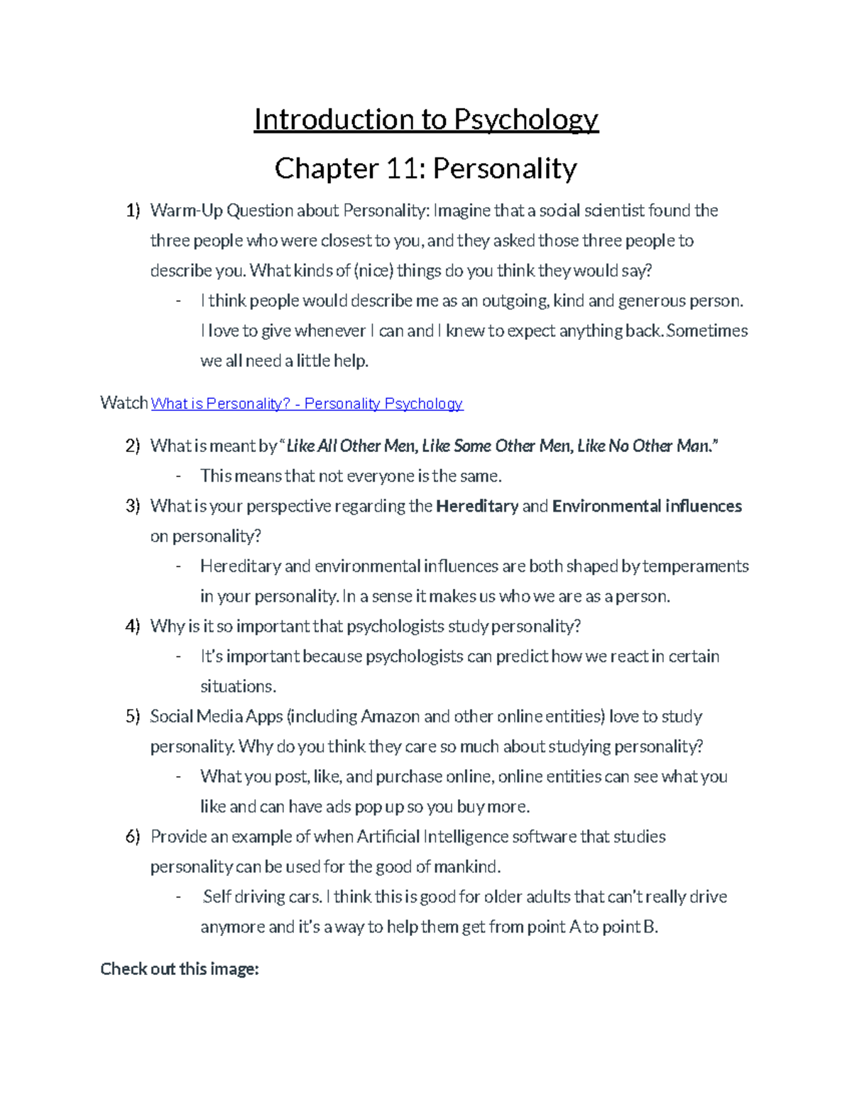 Personality Chapter - Introduction To Psychology Chapter 11 ...