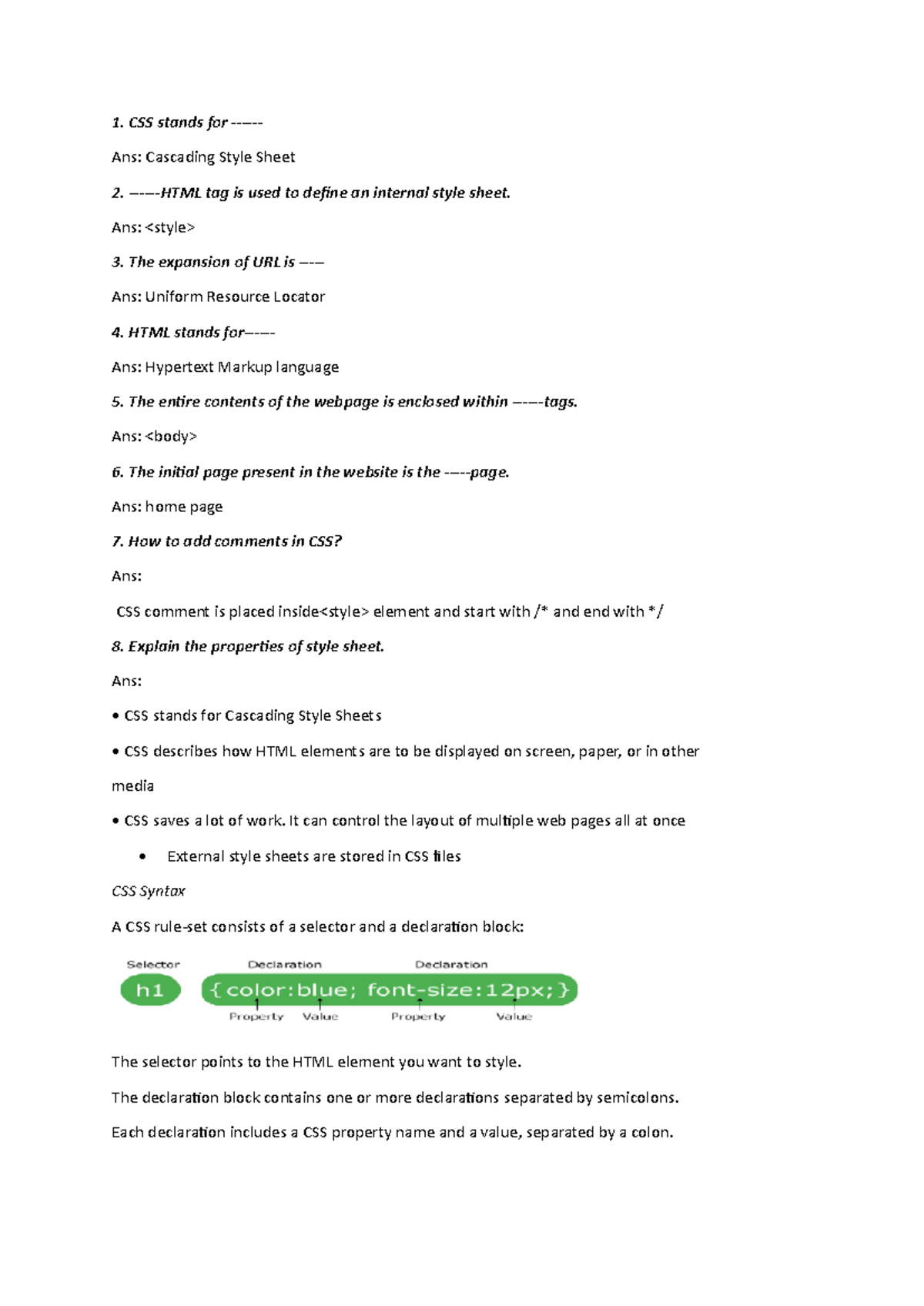 Mod II - note - CSS stands for - Ans: Cascading Style Sheet -HTML tag ...