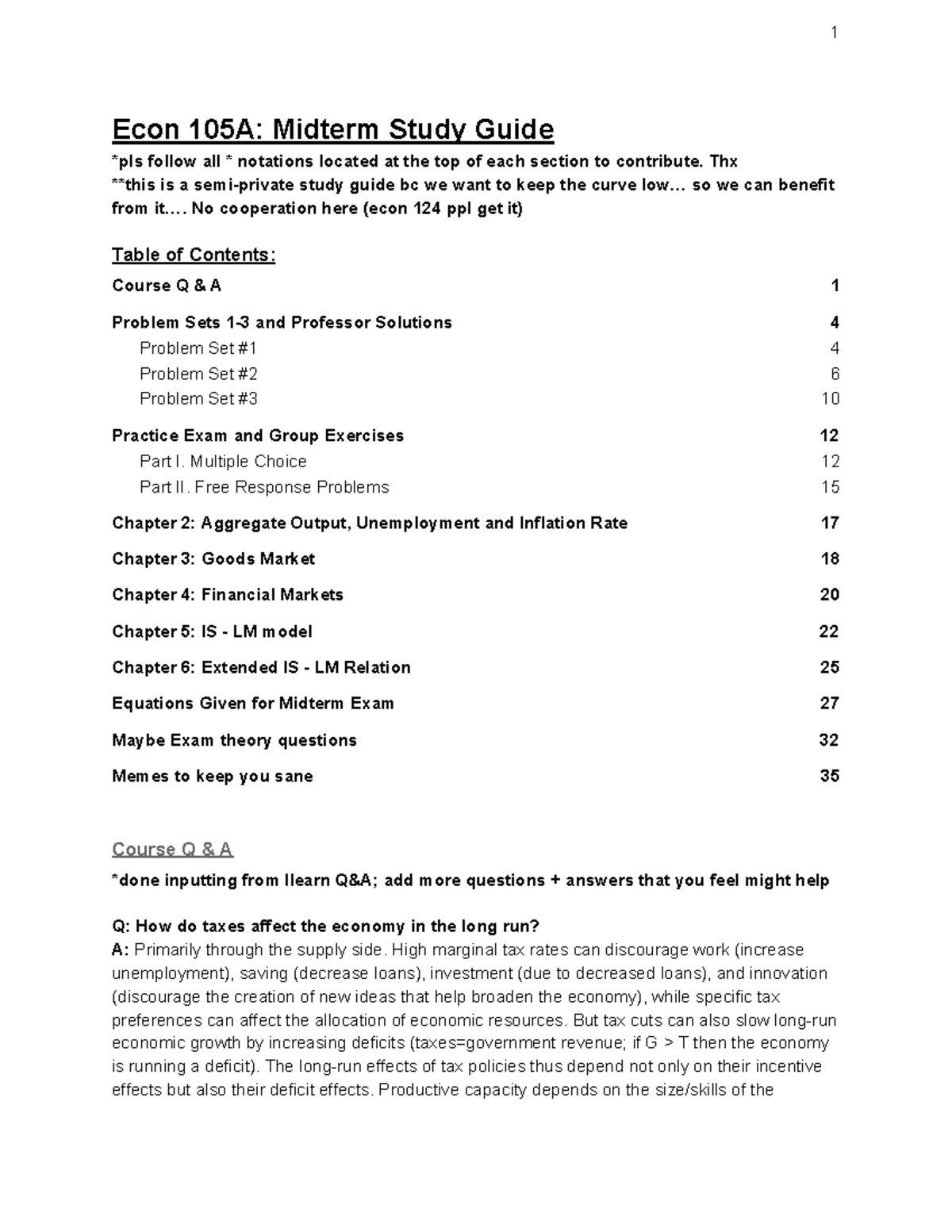 Econ 105A Midterm Study Guide - Thx Is A Study Guide Bc We Want To Keep ...