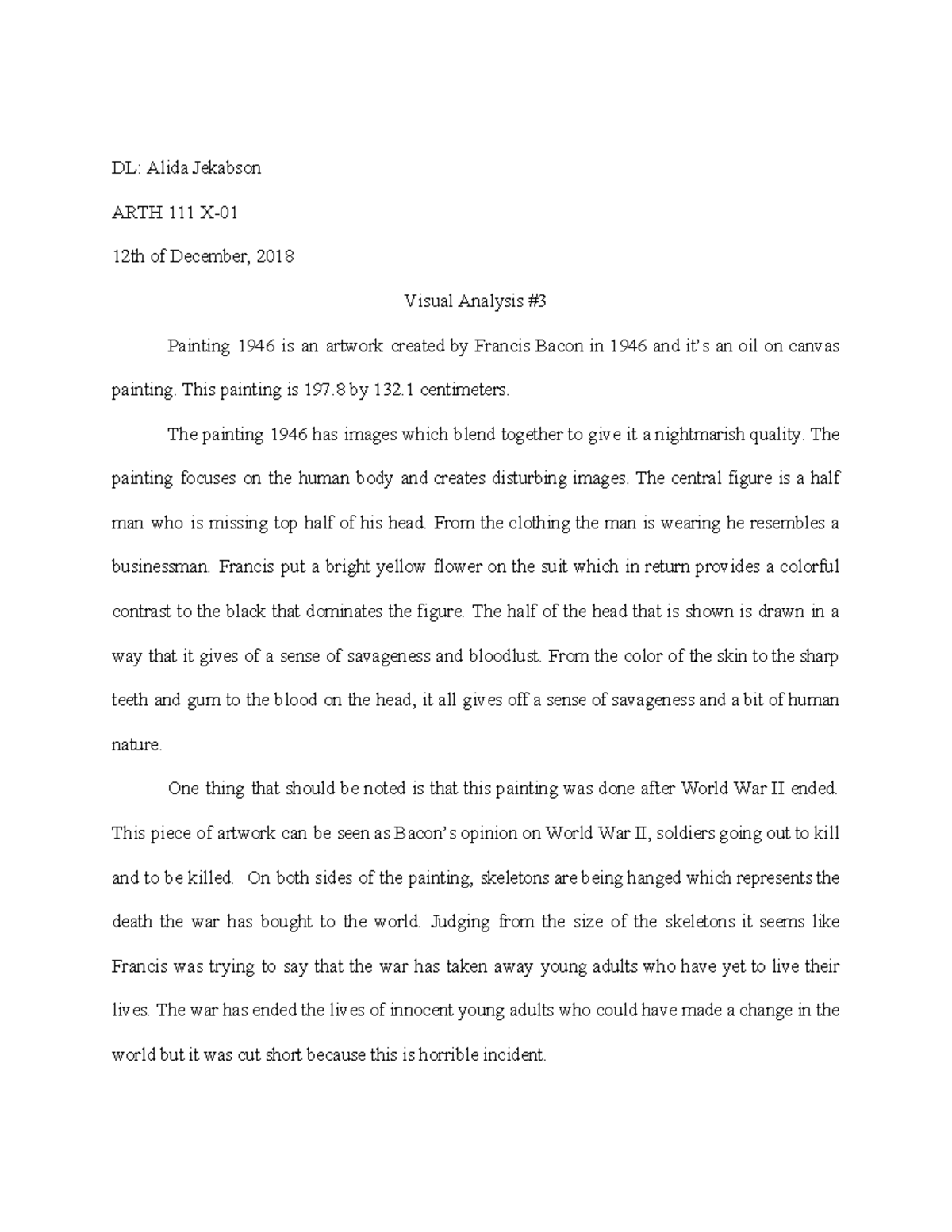 Art history 3 Grade A DL Alida Jekabson ARTH 111 X 12th of