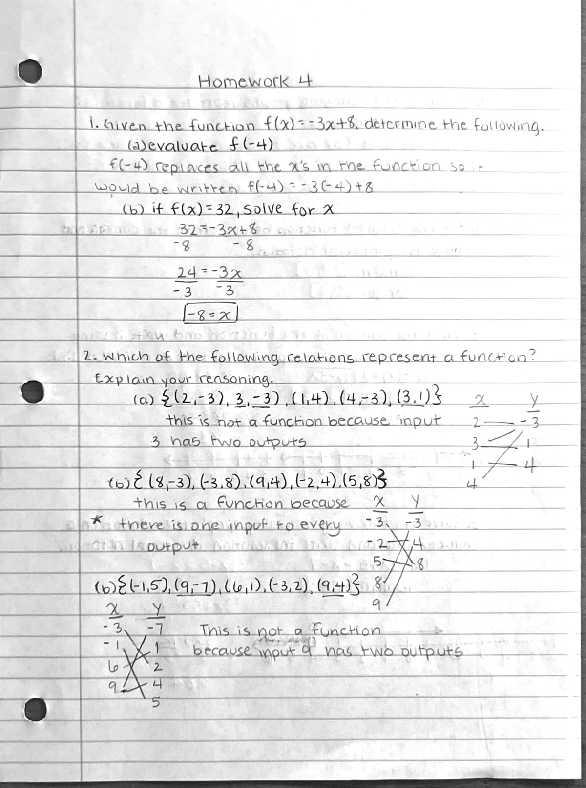 homework 4 function notation and evaluating functions