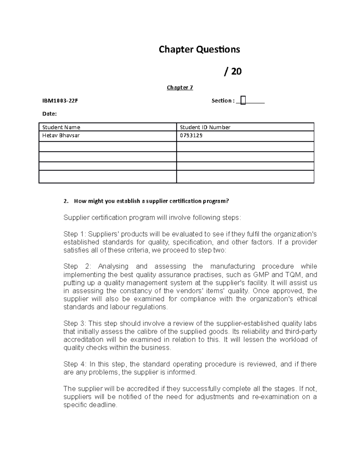 Chapter 7 Questions - Assignment - Chapter Questions / 20 Chapter 7 ...