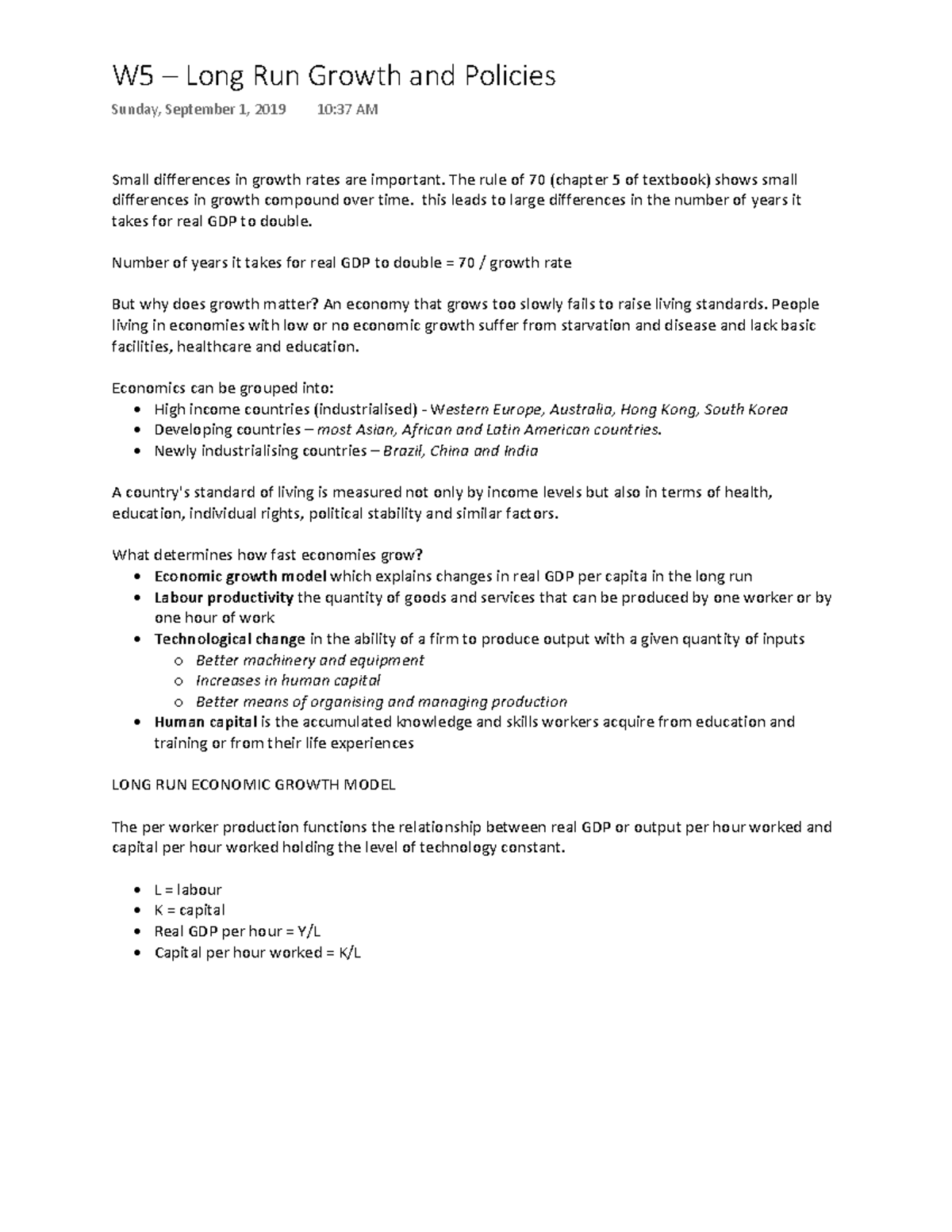 Extensive Notes - Long Run Growth and Policies - Warning: TT: undefined ...