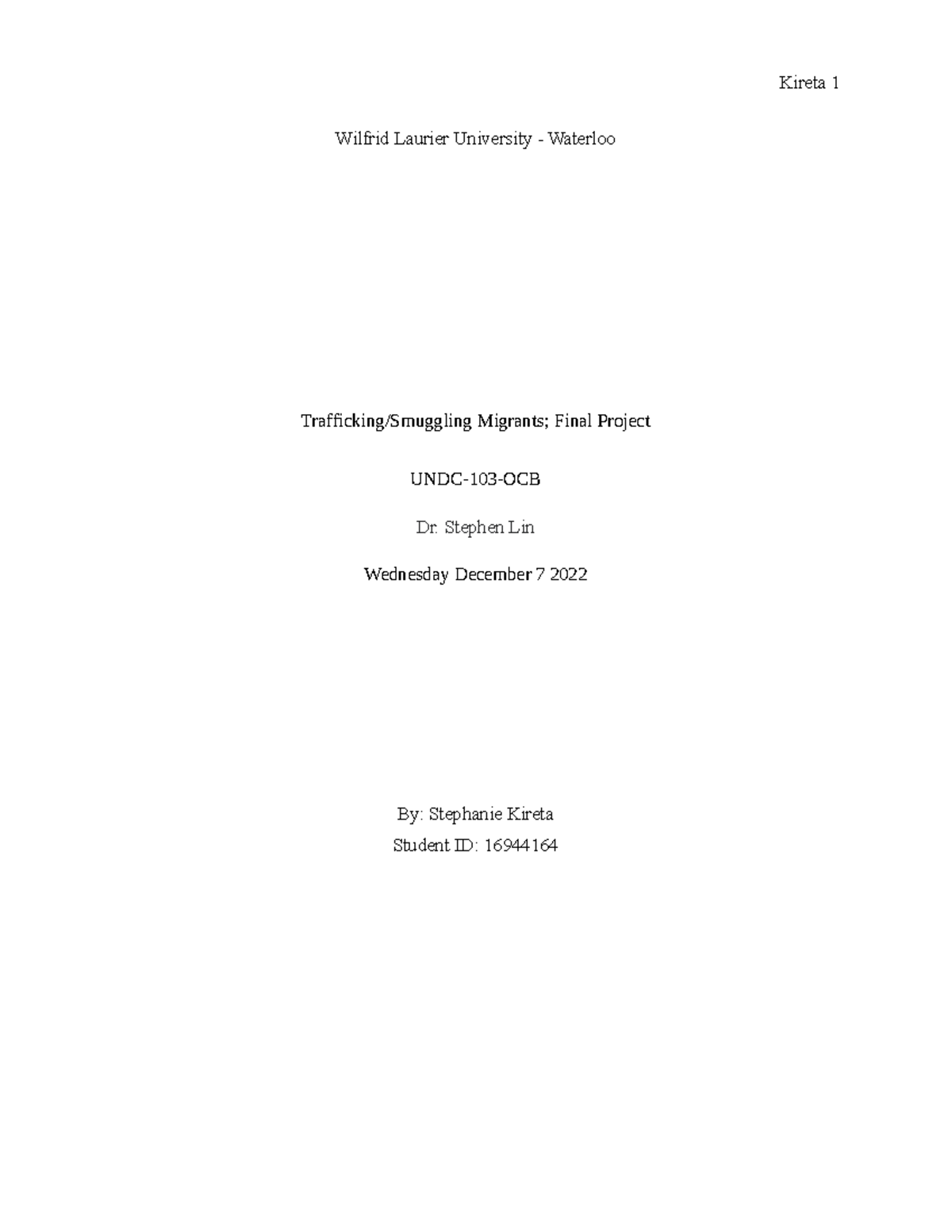 Final Project - Trafficking Smuggling Migrants - Wilfrid Laurier ...