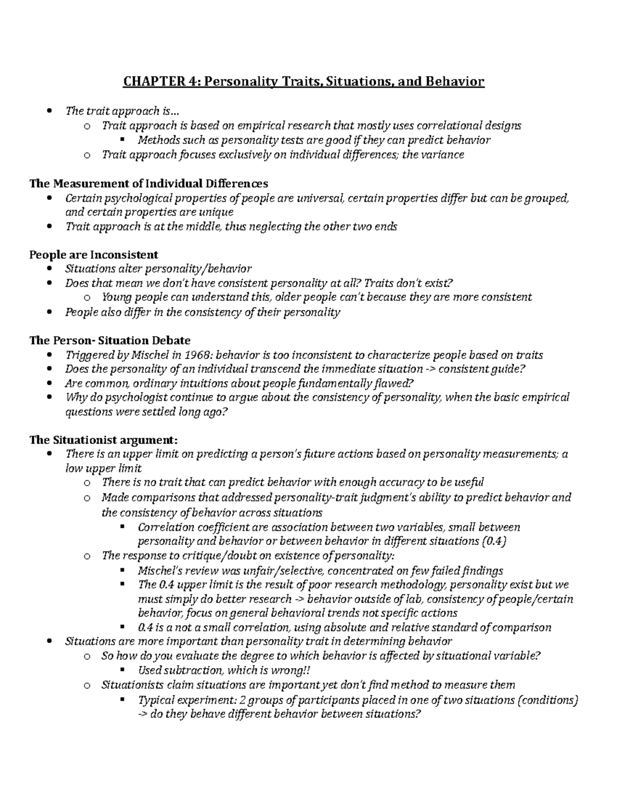 Personality txtbook 2 - Textbook reading notes for midterm 2: chapter 4 ...