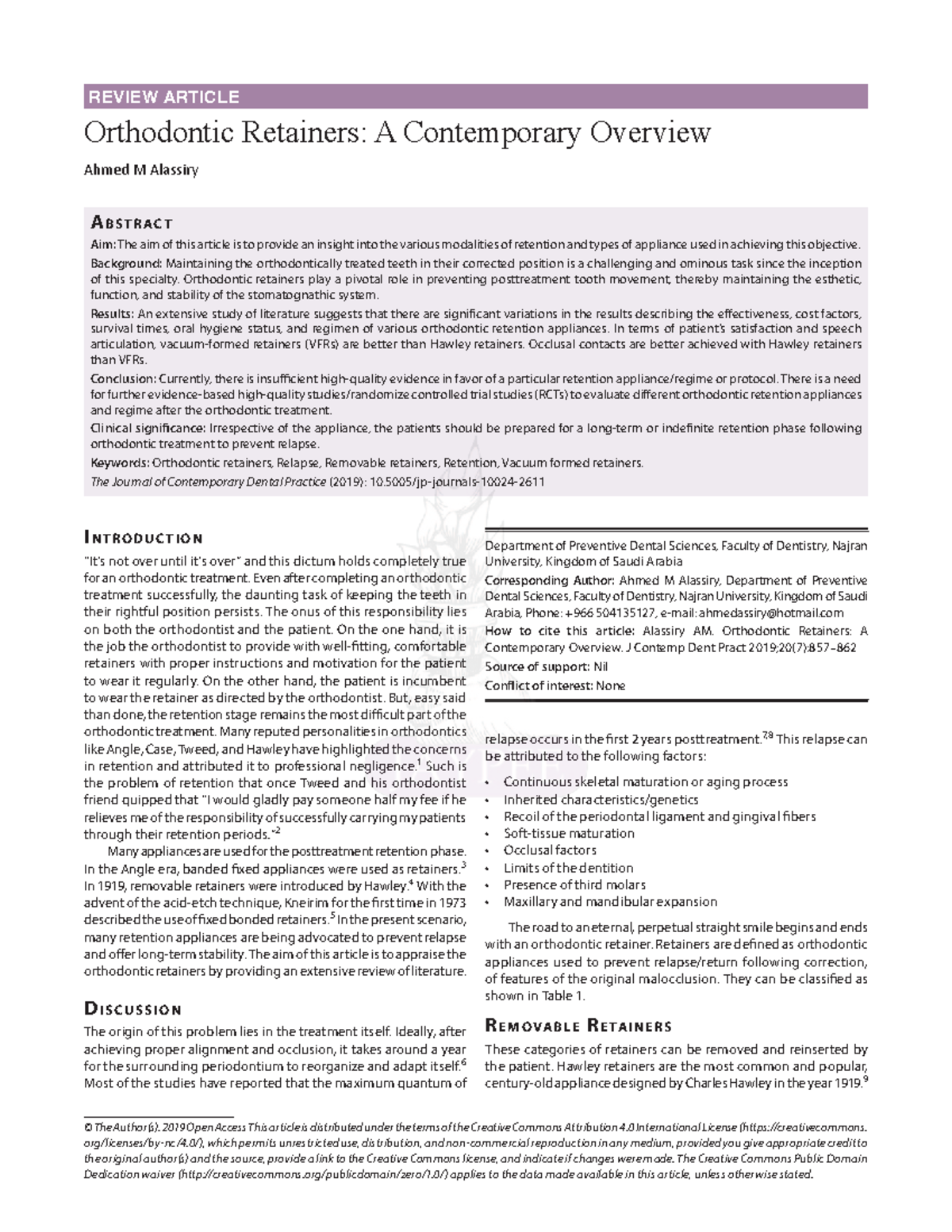 Orthodontic Retainers - REVIEW ARTICLE Orthodontic Retainers: A ...