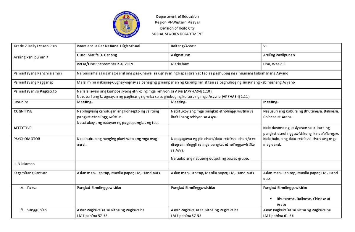 Cot 2 Lesson Plan 3 Department Of Education Region Vi Western Visayas Division Of Iloilo 5184