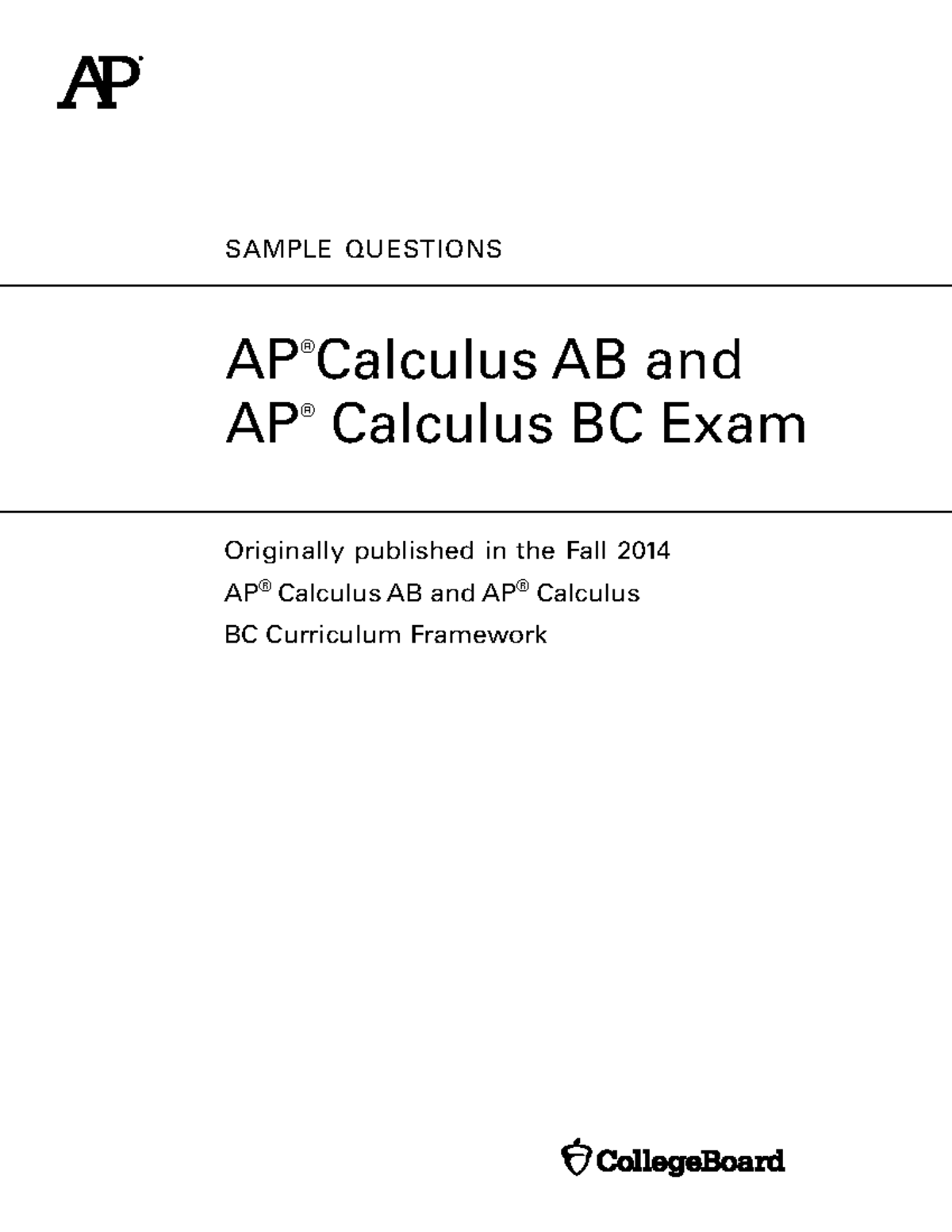 Sample Questions Ap Calculus Ab And Bc Exams - Originally Published In ...