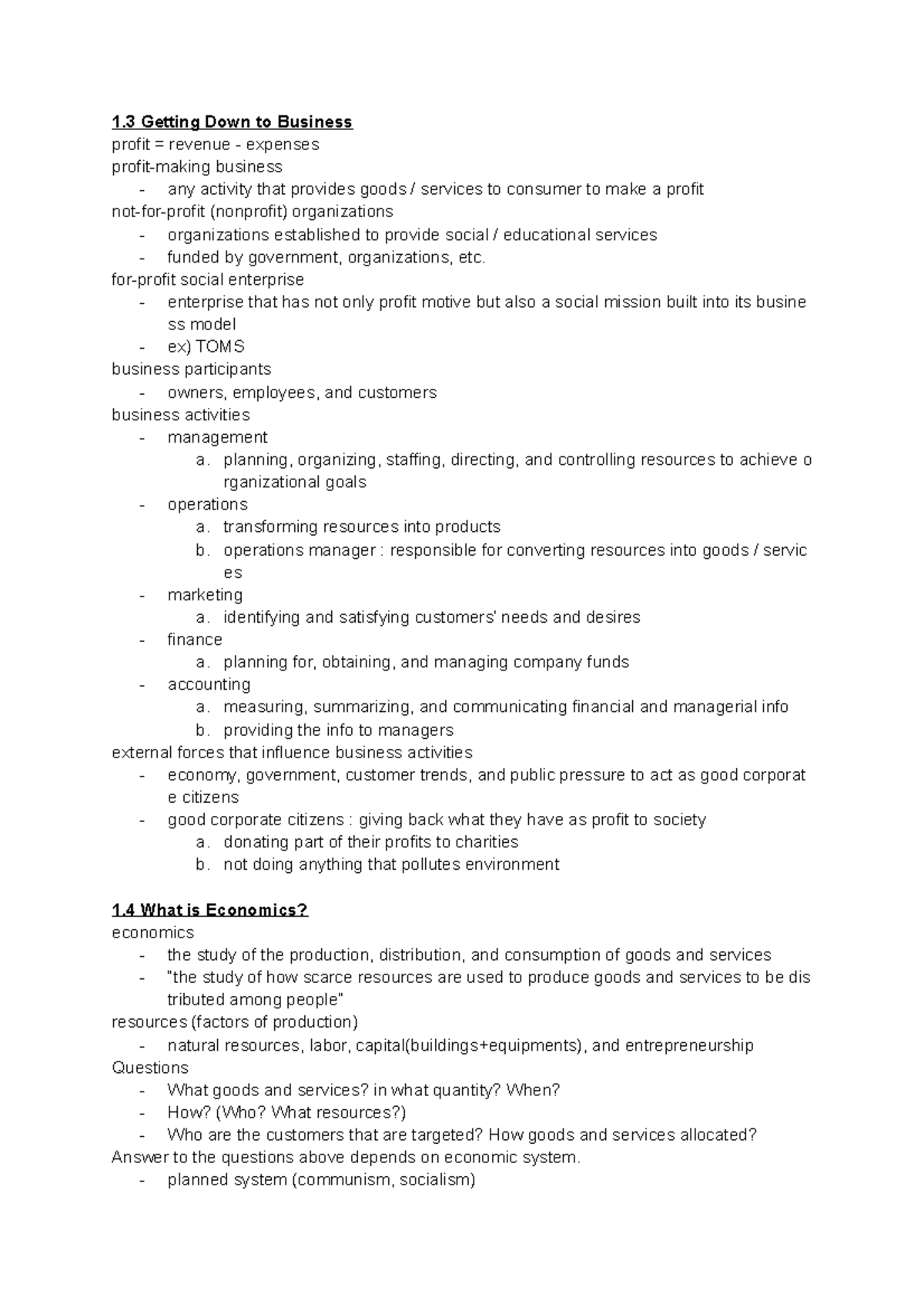 B-Chapter 1 Note - I took my own notes and added what my business ...