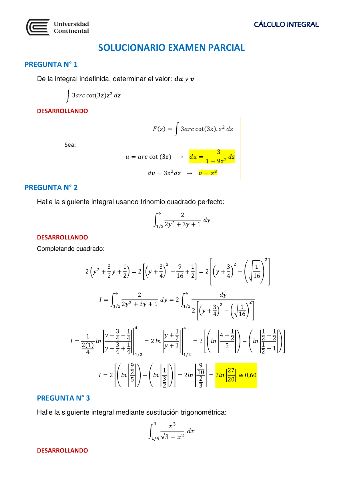 Solucionario Examen Parcial CI - CÁLCULO INTEGRAL SOLUCIONARIO EXAMEN ...