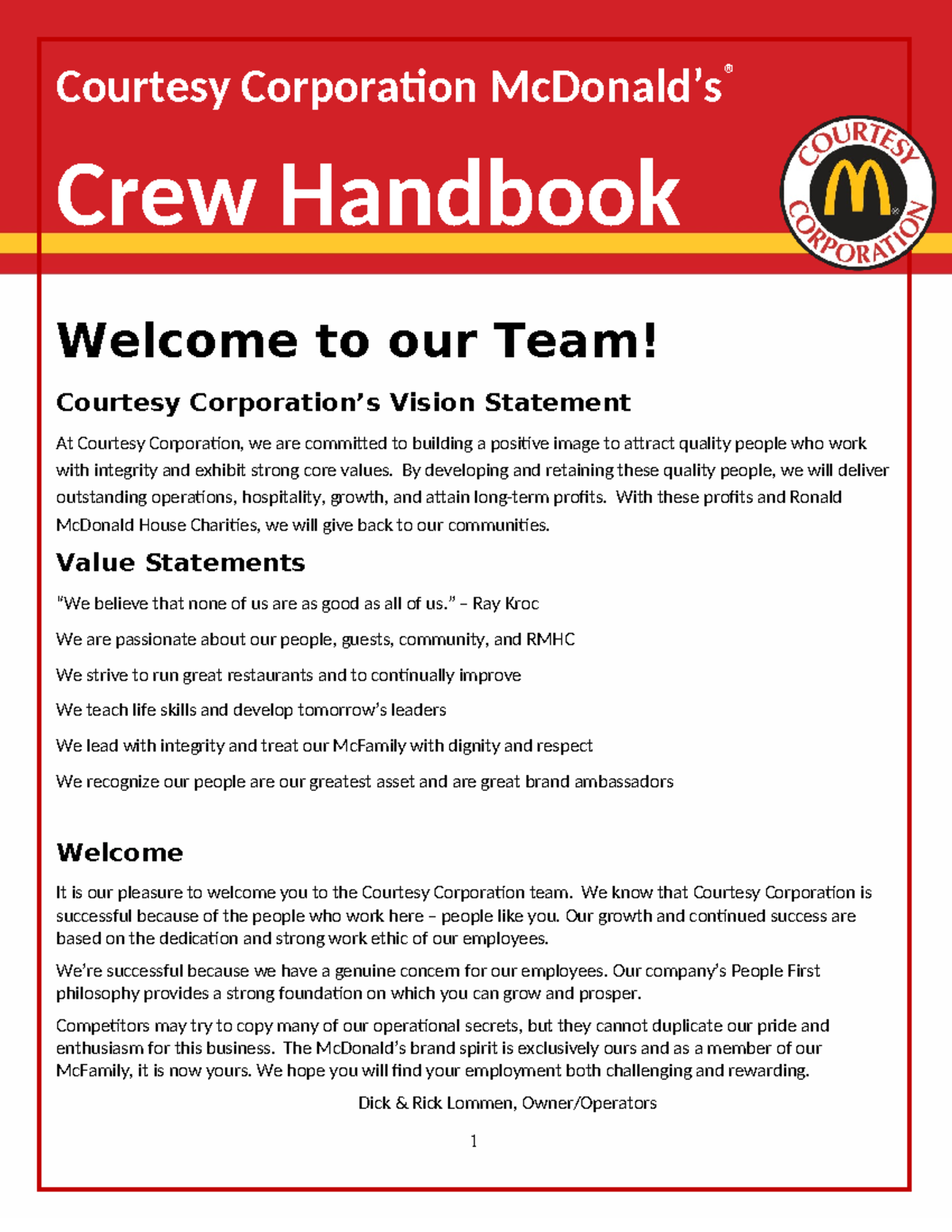Crew Handbook- updated Dec 2019 2 - Courtesy Corporation McDonald’s ...