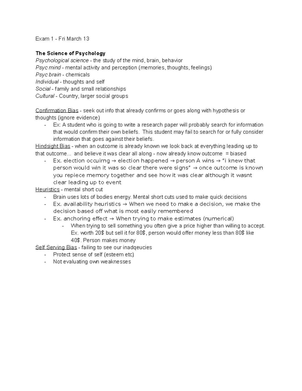 Exam 1 - Lecture notes Exam 1 - Exam 1 - Fri March 13 The Science of ...