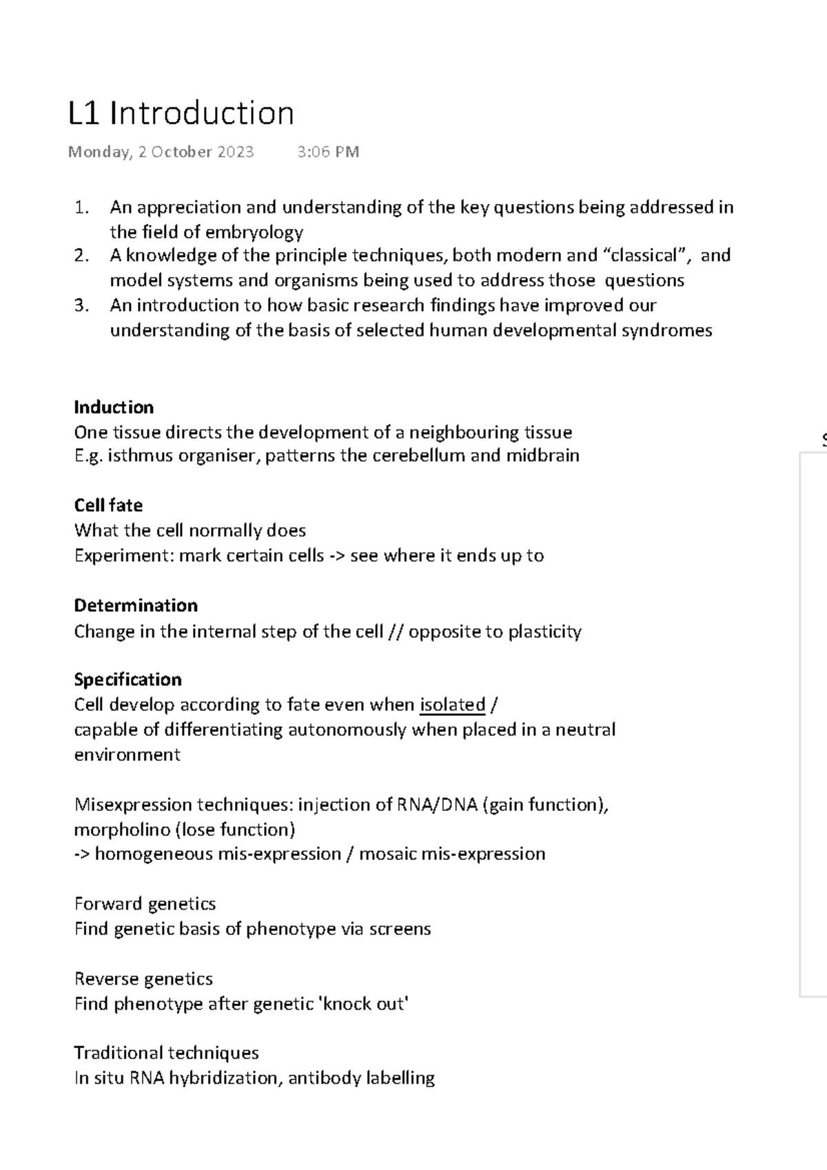 L1 Introduction - Lecture notes - An appreciation and understanding of ...