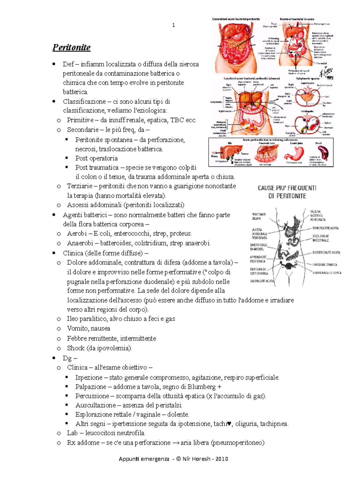 Peritonite - Riassunto Cardiologia - 1 Peritonite Def – infiamm ...