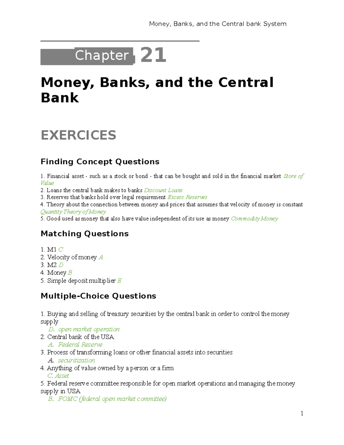 Week 12-Exercices - Macroeconomics - Money, Banks, And The Central Bank ...