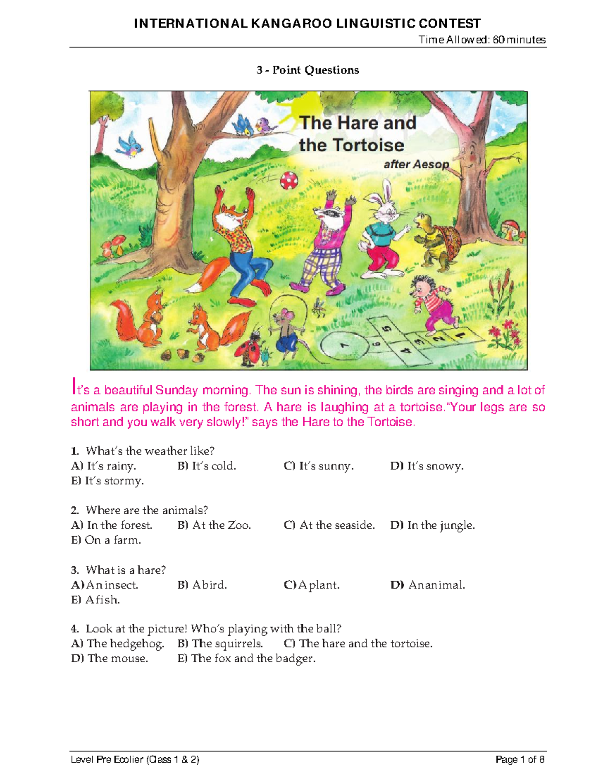 1416 Sample-Paper-Pre-Ecolier - Time Allowed: 60 minutes 3 - Point ...